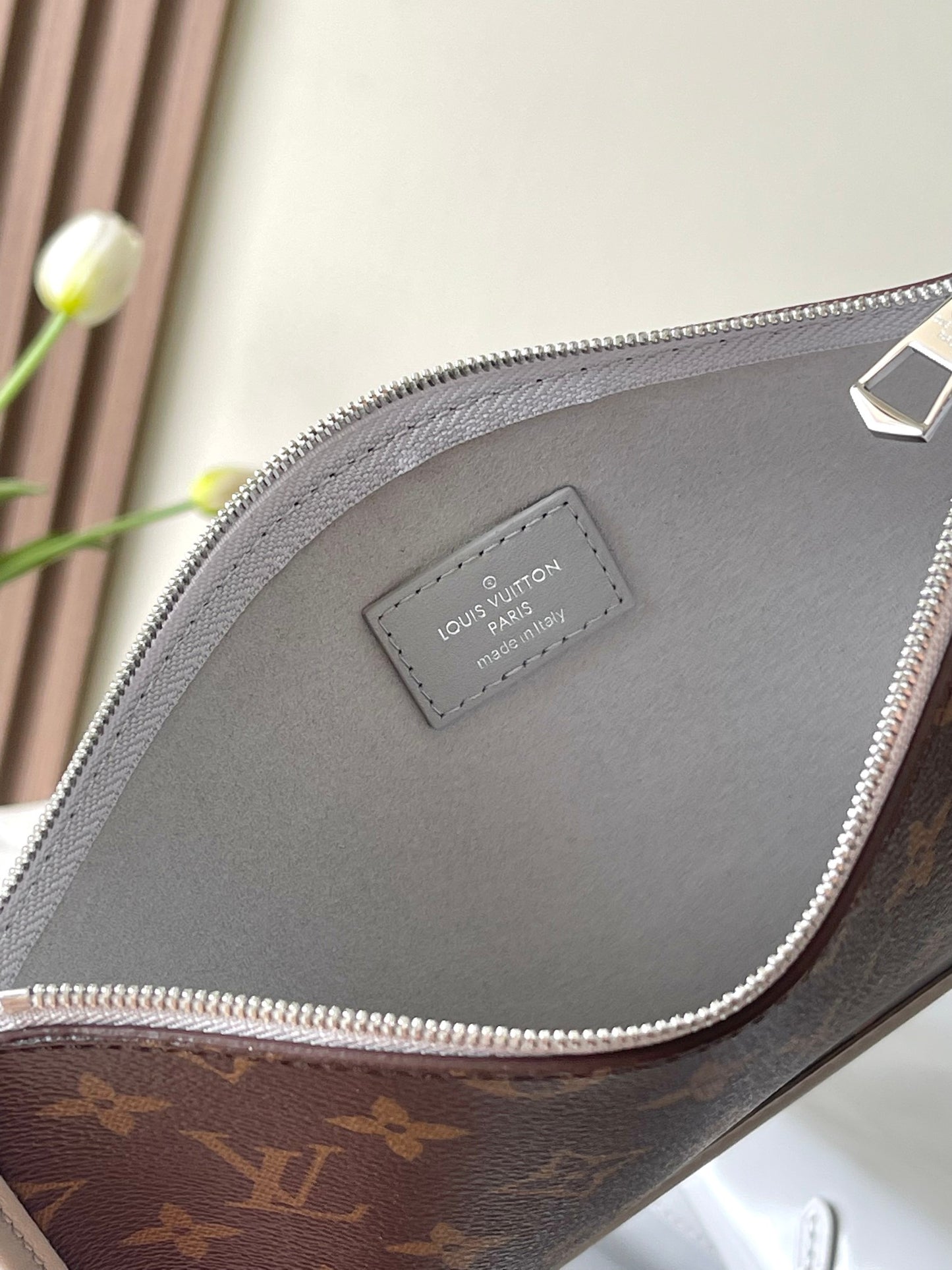 Louis Vuitton Grey Leather Hobo Bag with Bow Detail Women's Shoulder Handbag