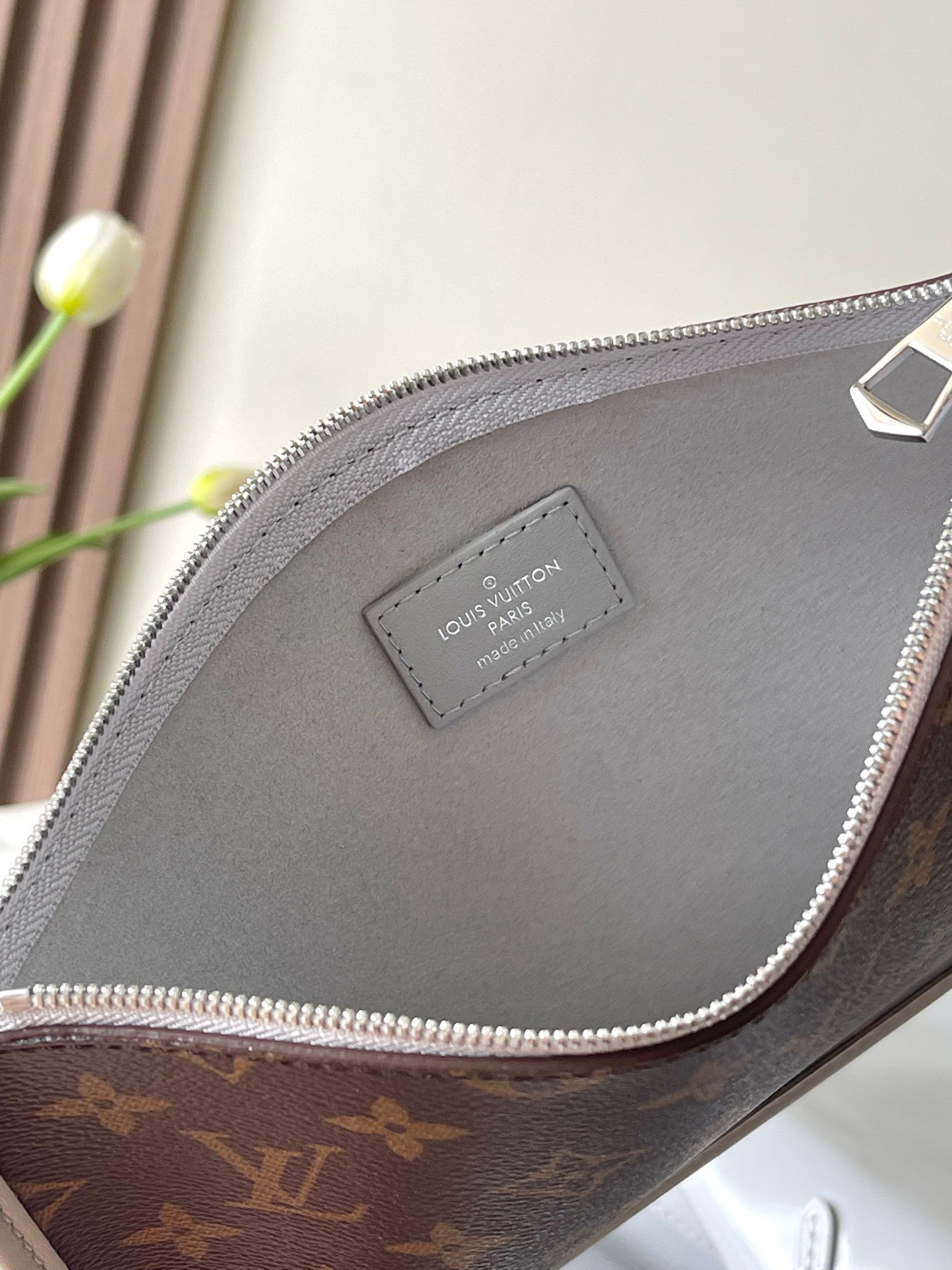 Louis Vuitton Grey Leather Hobo Bag with Bow Detail Women's Shoulder Handbag