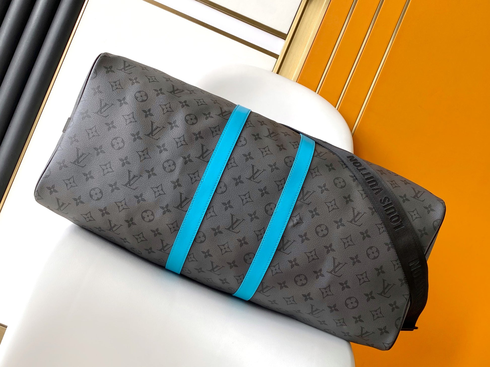 Louis Vuitton Grey Monogram Weekender Duffle Bag with Turquoise Leather Trim