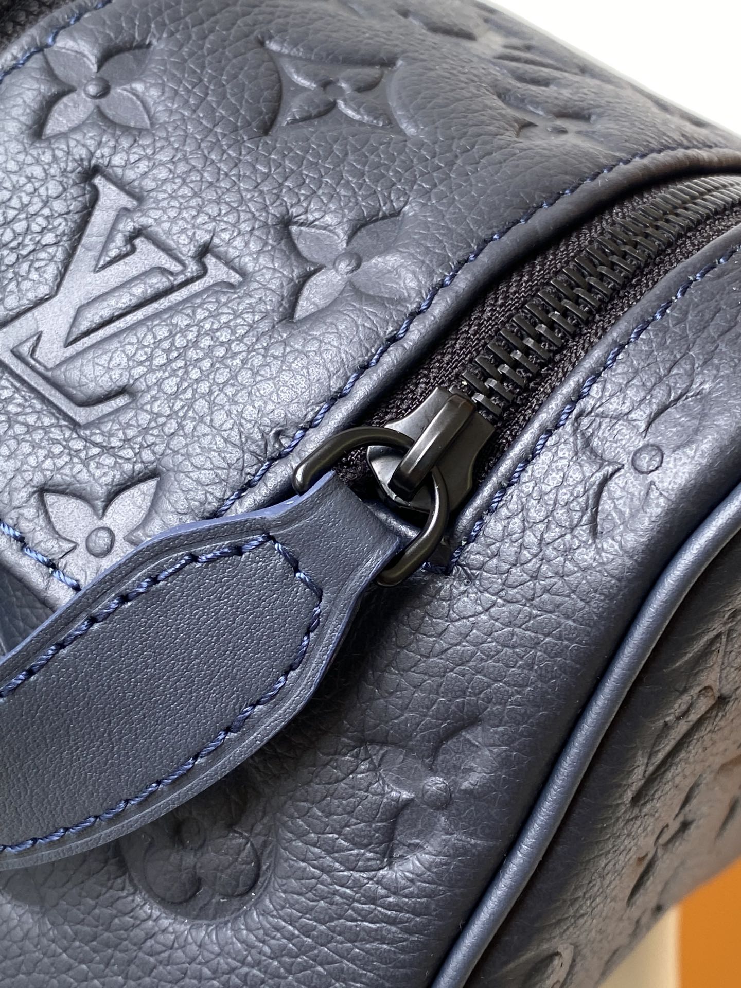 Louis Vuitton Luxury Navy Blue Embossed Monogram Leather Travel Pouch