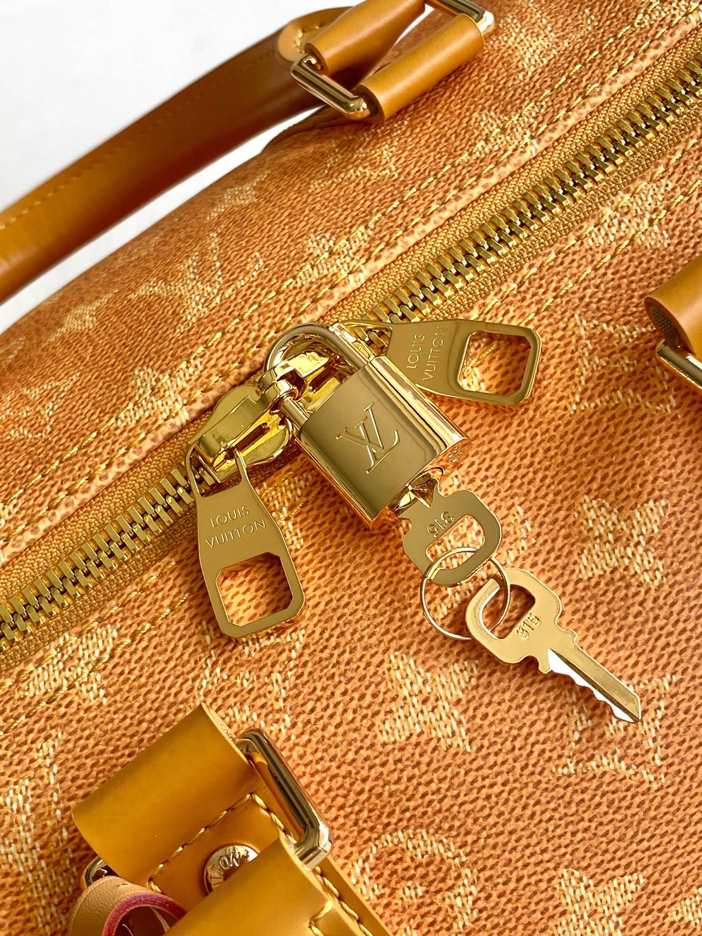 Louis Vuitton Mustard Yellow Monogram Luxury Travel Duffle Bag with Shoulder Strap