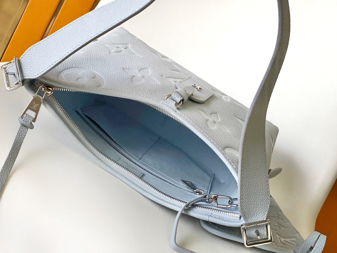 Women's Pale Blue Quilted Logo Shoulder Bag