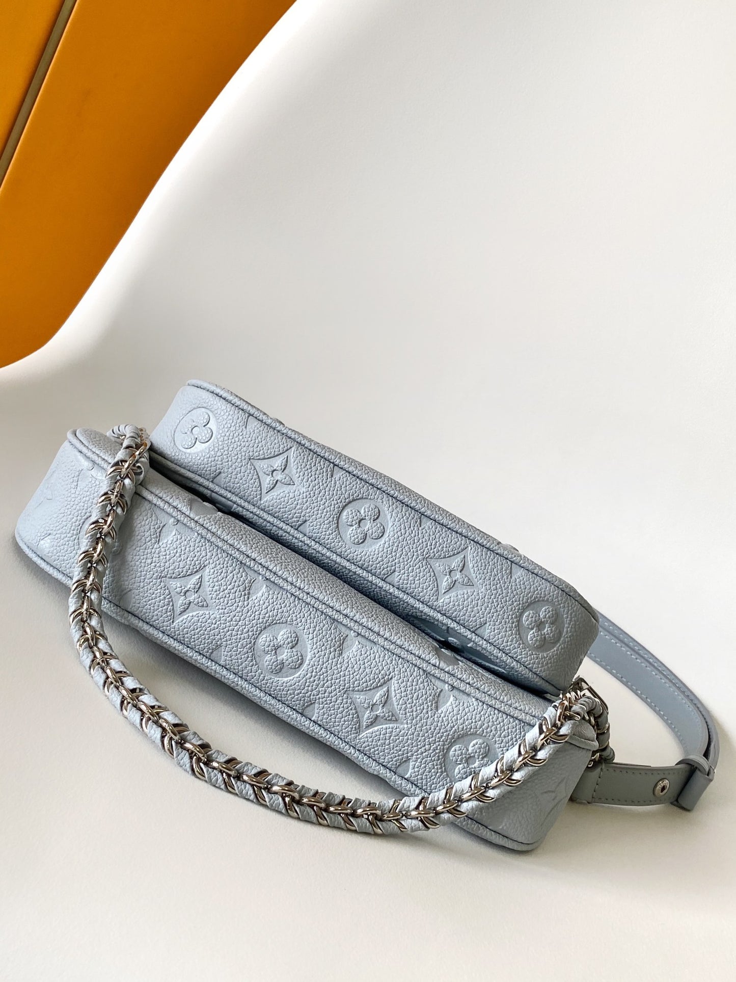 Louis Vuitton Light Blue Embossed Monogram Leather Crossbody Bag with Chain Strap