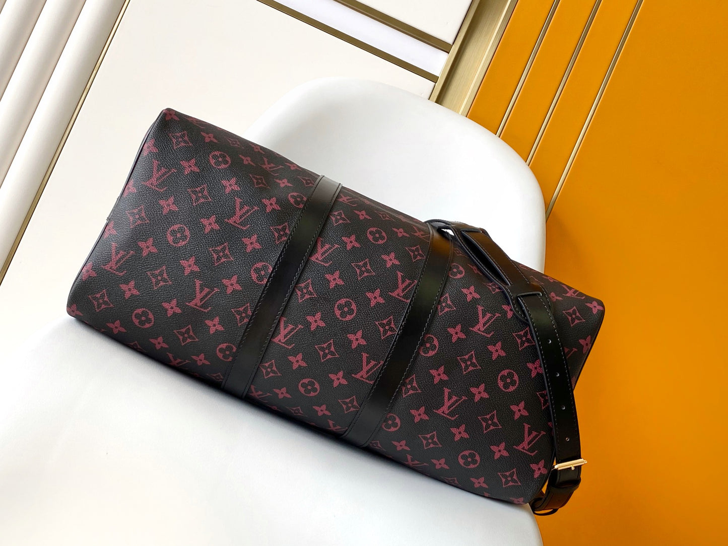 Louis Vuitton Dark Brown Monogram Print Travel Duffle Bag with Shoulder Strap