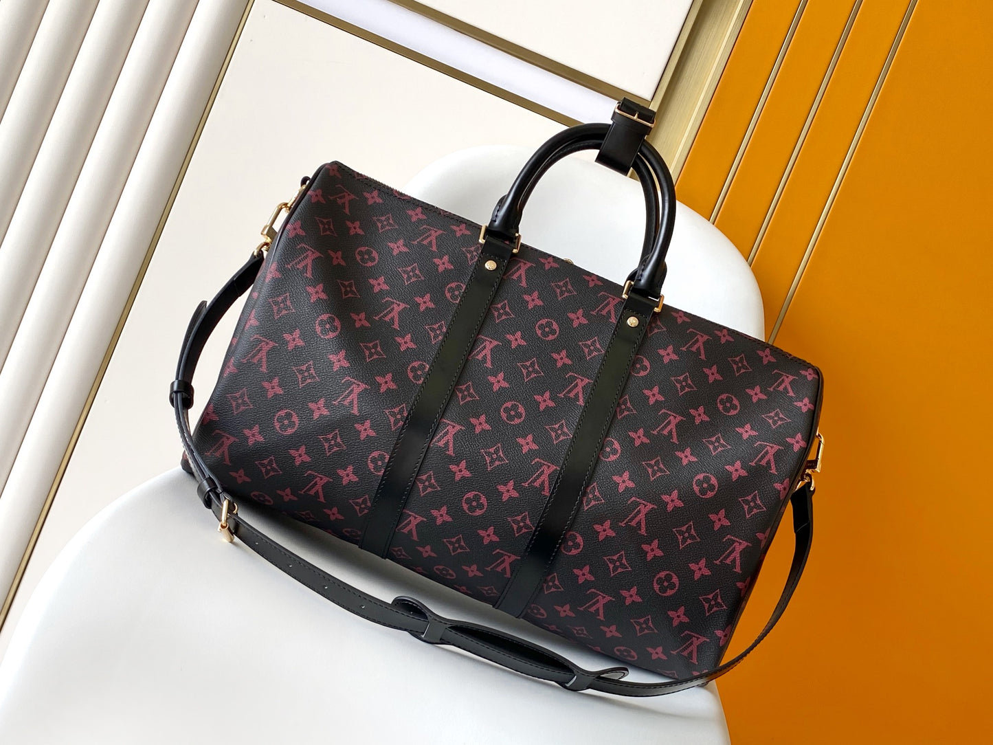 Louis Vuitton Dark Brown Monogram Print Travel Duffle Bag with Shoulder Strap