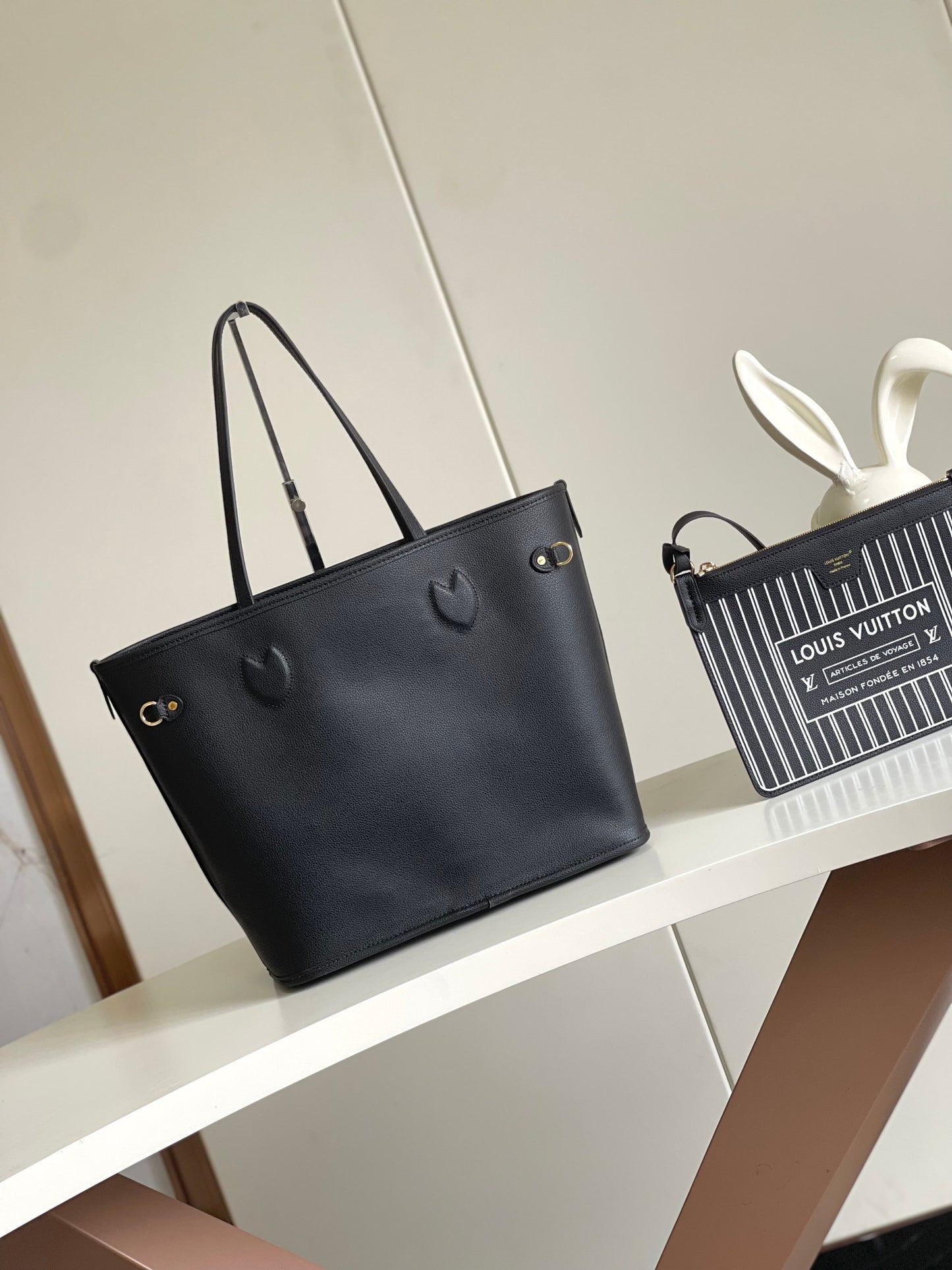 Louis Vuitton Classic Black Leather Tote Bag Minimalist Shopper Handbag