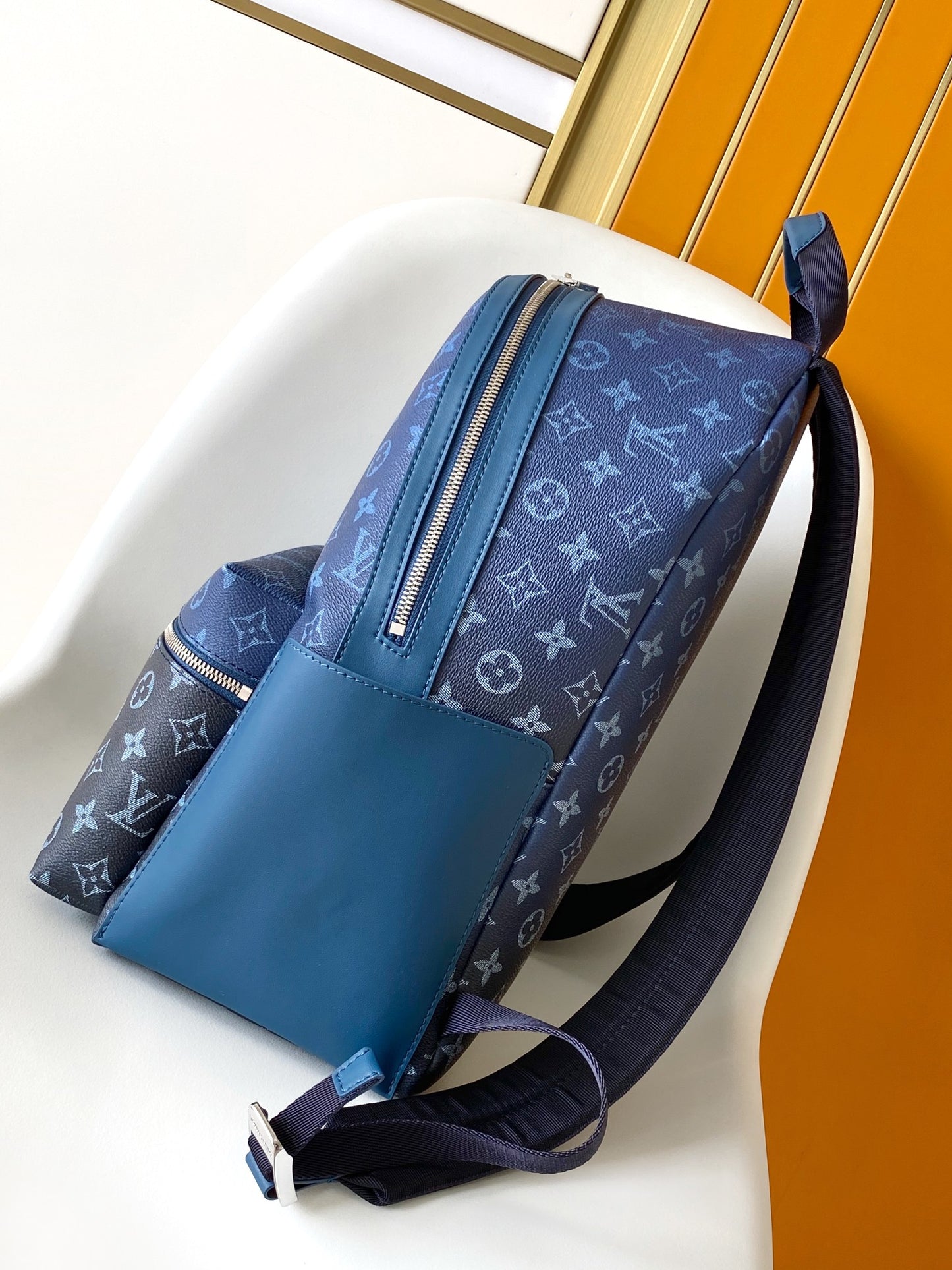 Louis Vuitton Two-Tone Blue Monogram Leather Backpack with Zipper Pocket