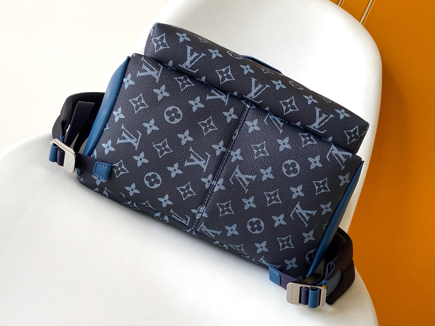 Louis Vuitton Two-Tone Blue Monogram Leather Backpack with Zipper Pocket