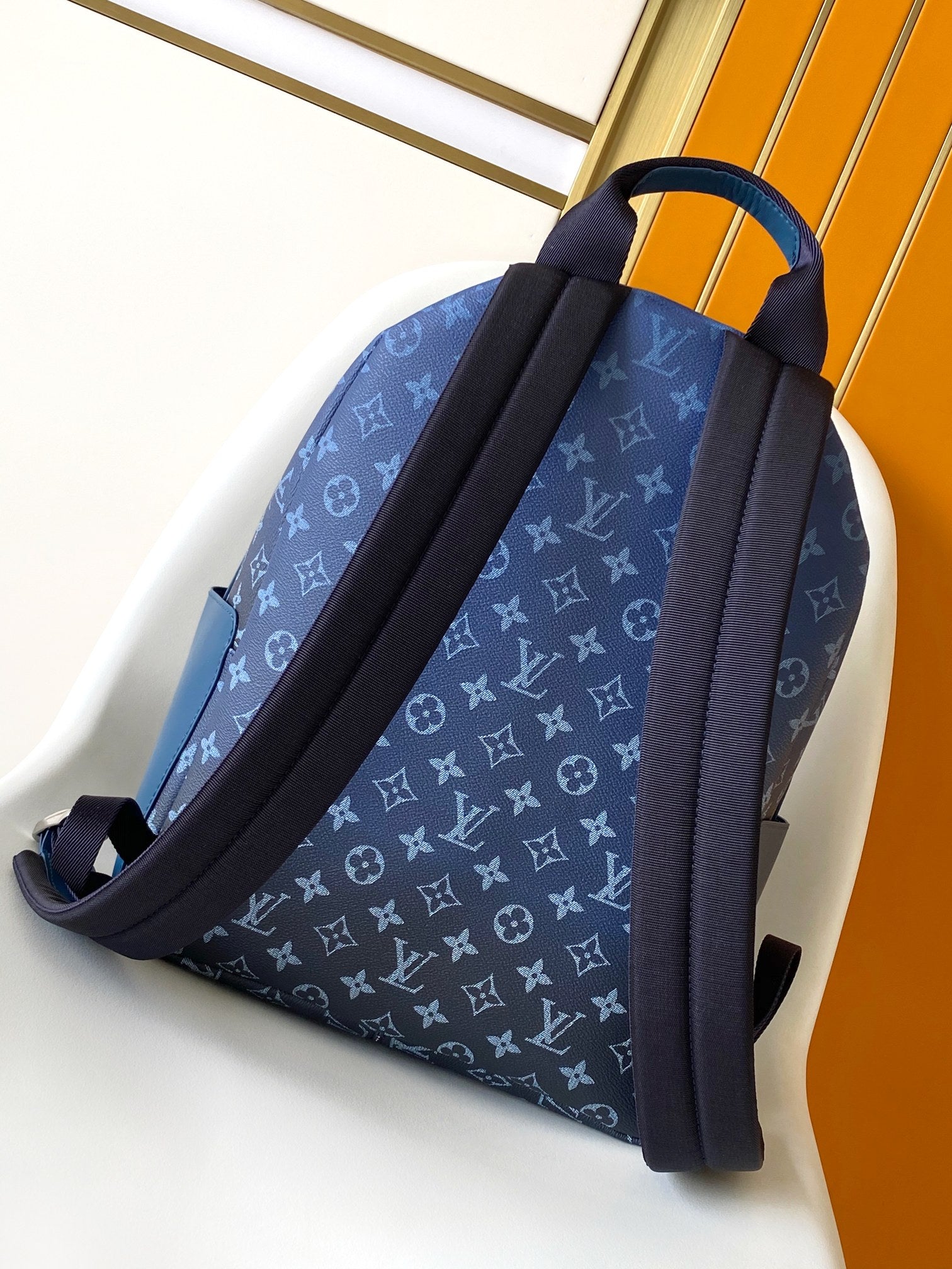 Louis Vuitton Two-Tone Blue Monogram Leather Backpack with Zipper Pocket