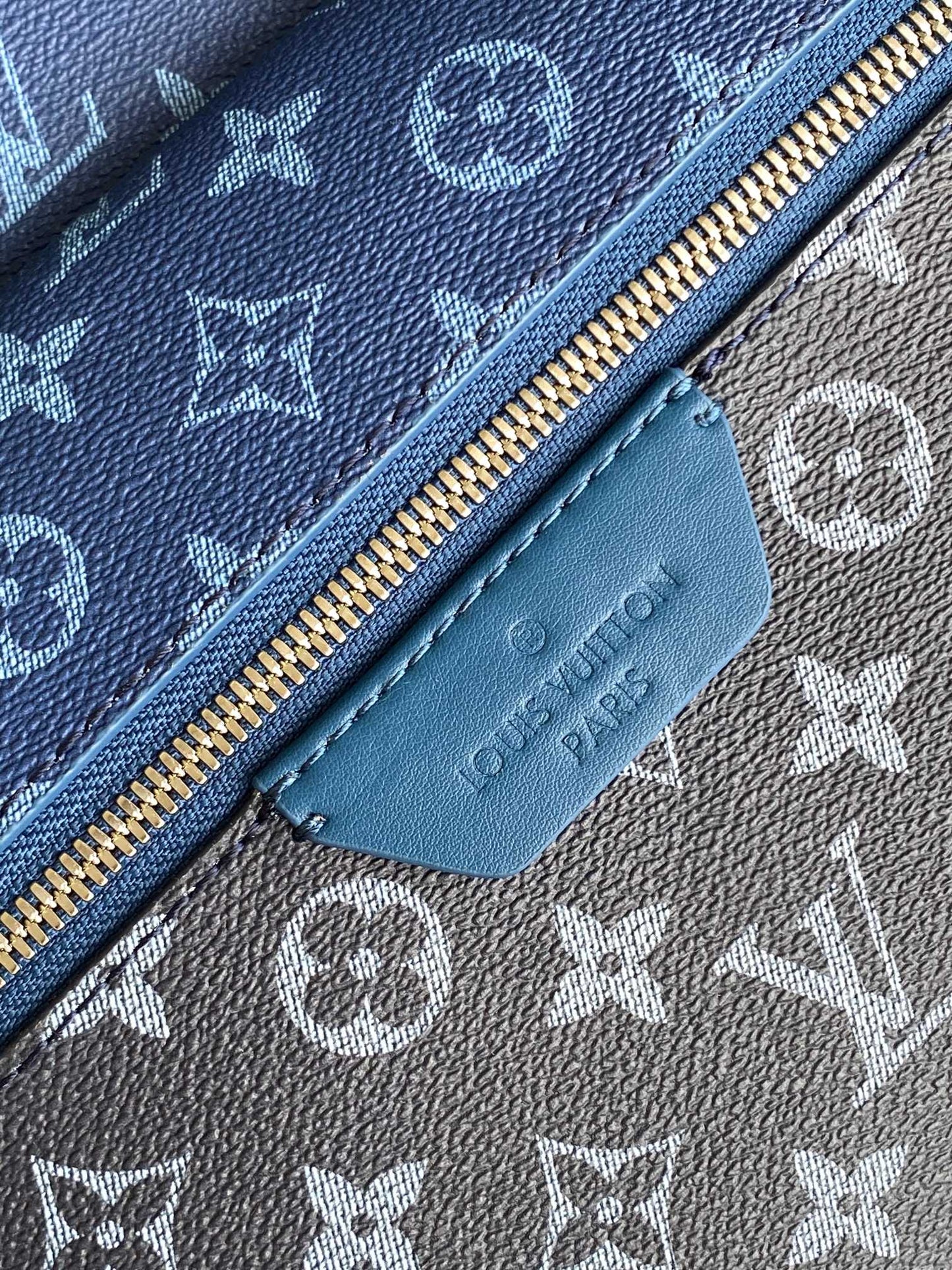Louis Vuitton Two-Tone Blue Monogram Leather Backpack with Zipper Pocket