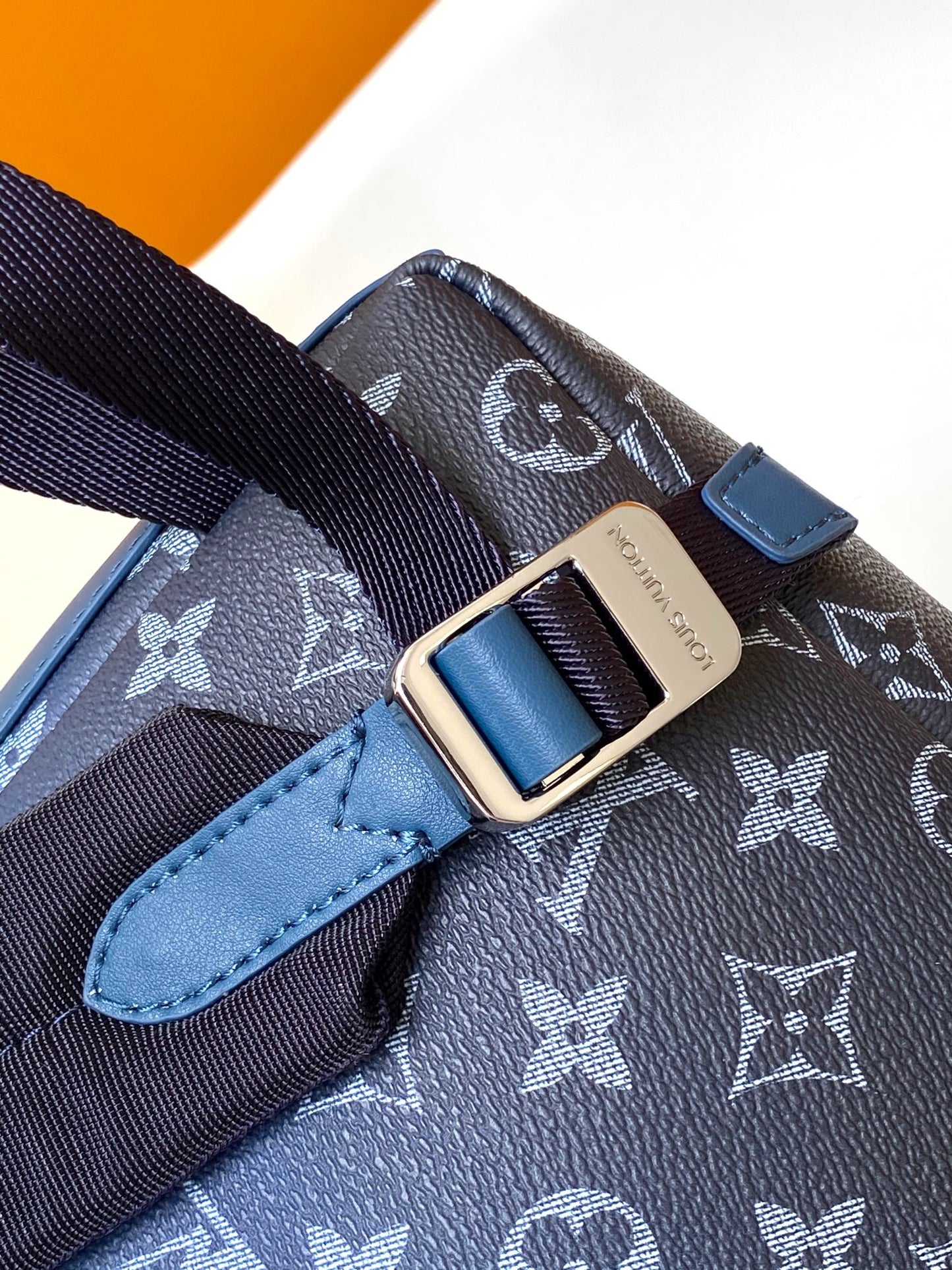 Louis Vuitton Two-Tone Blue Monogram Leather Backpack with Zipper Pocket