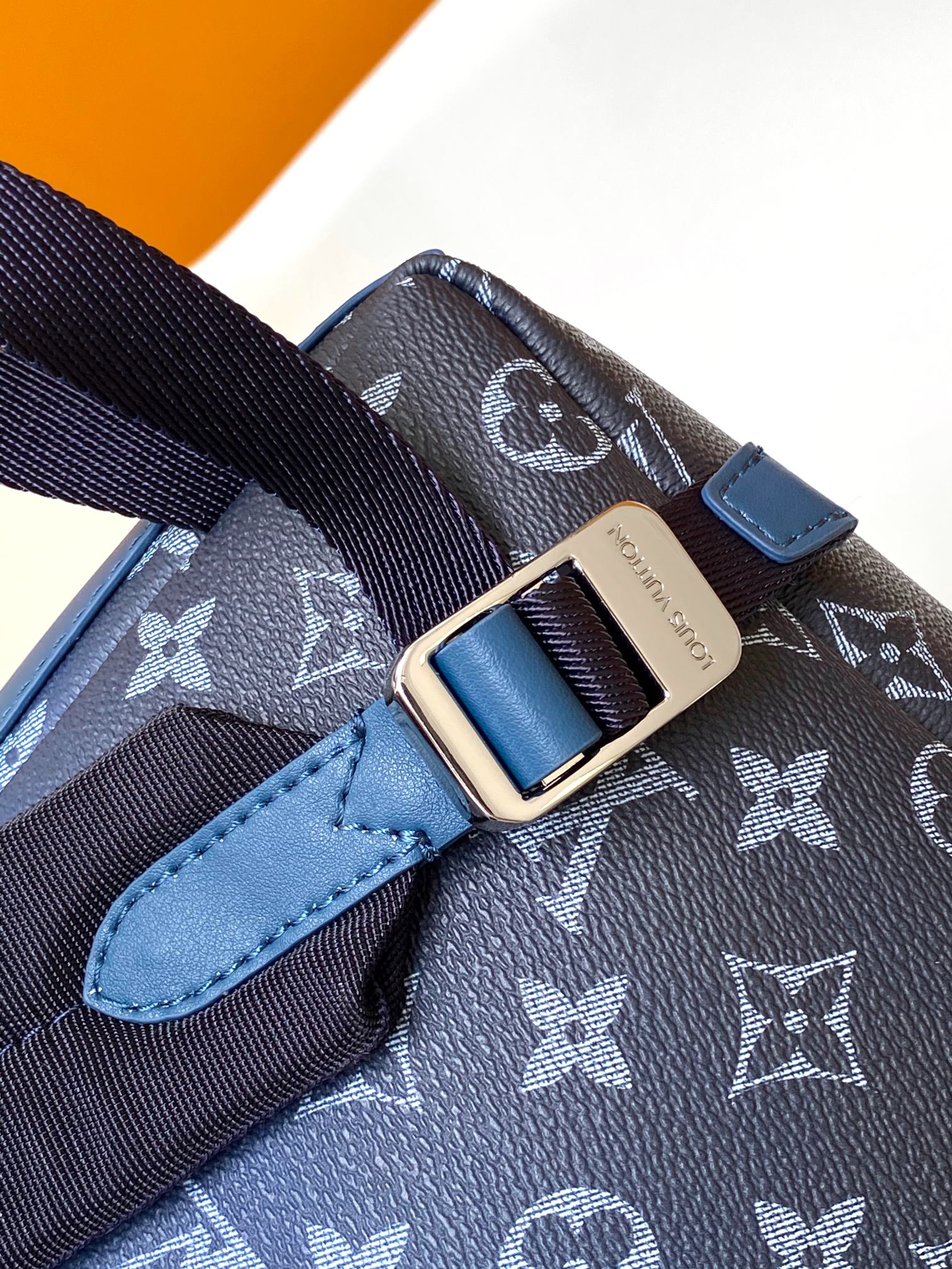 Louis Vuitton Two-Tone Blue Monogram Leather Backpack with Zipper Pocket