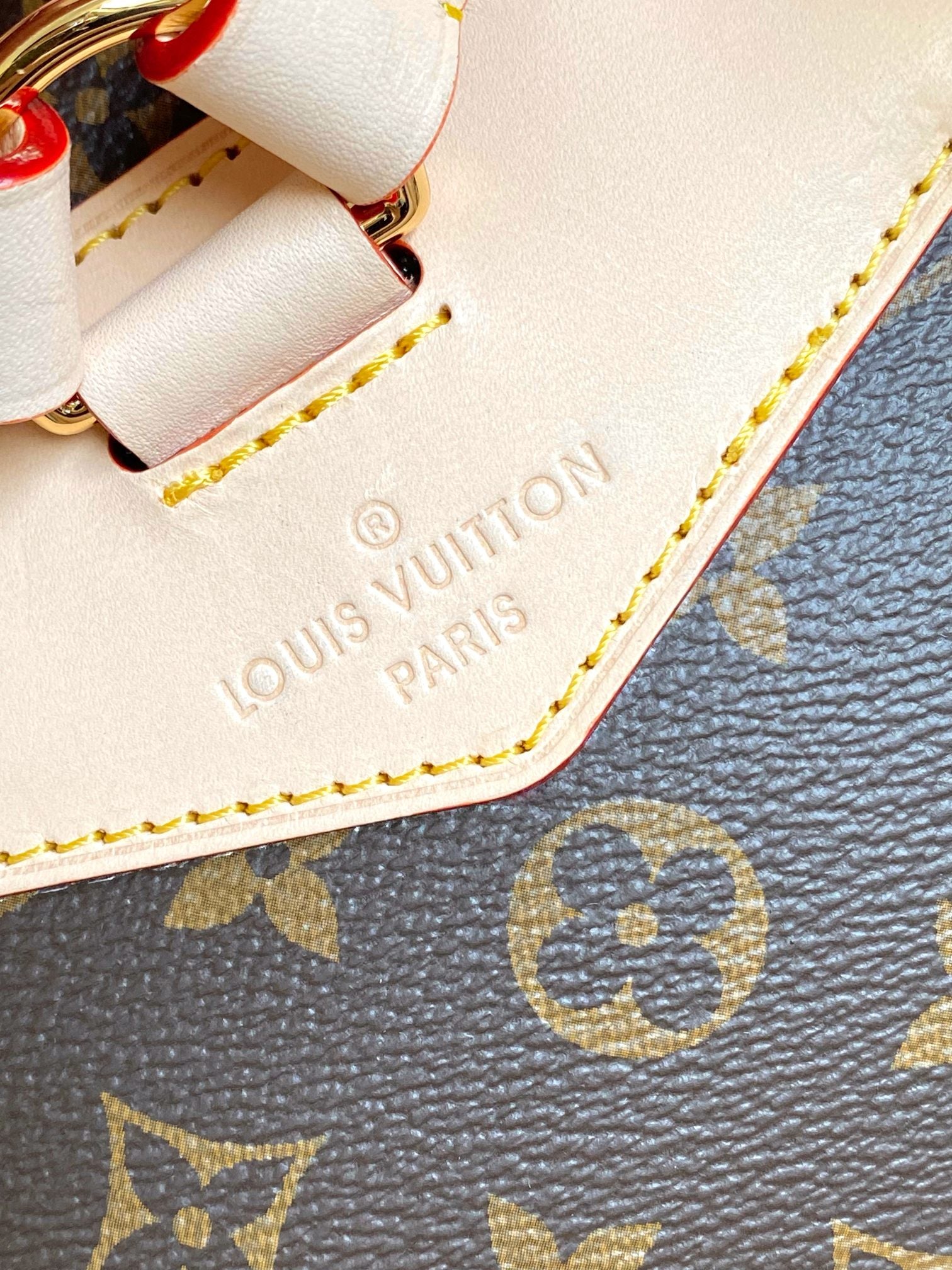 Louis Vuitton Classic Brown Monogram Drawstring Backpack with Leather Trim