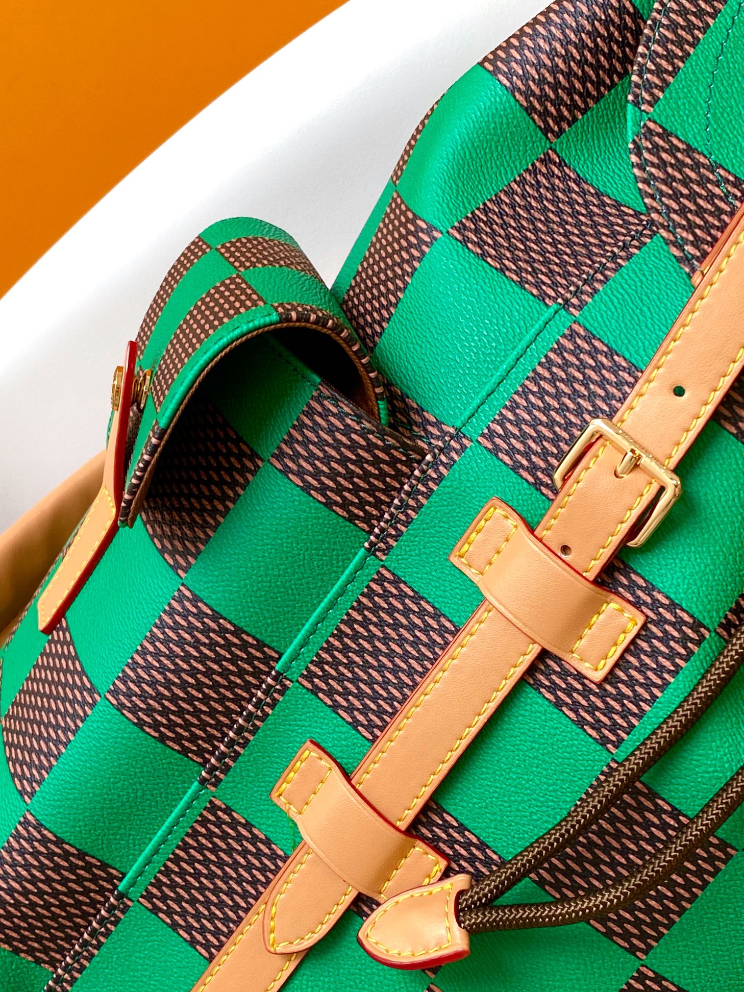 Louis Vuitton Checkered Green and Brown Rucksack Backpack with Leather Straps