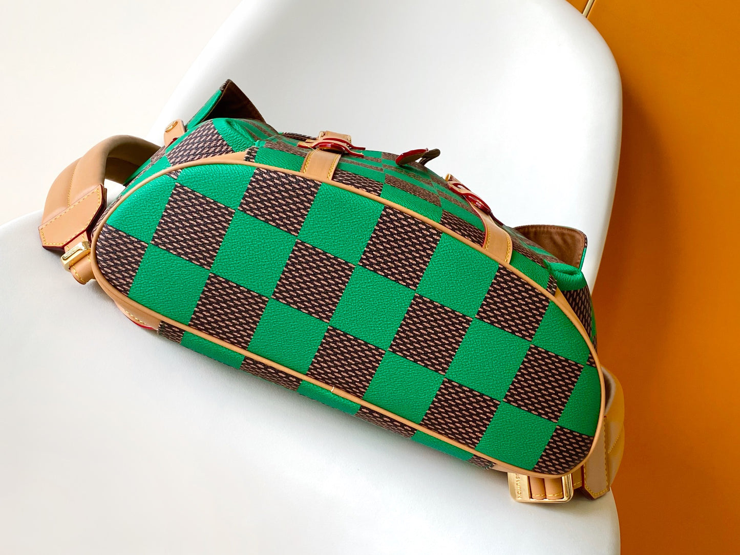 Louis Vuitton Checkered Green and Brown Rucksack Backpack with Leather Straps
