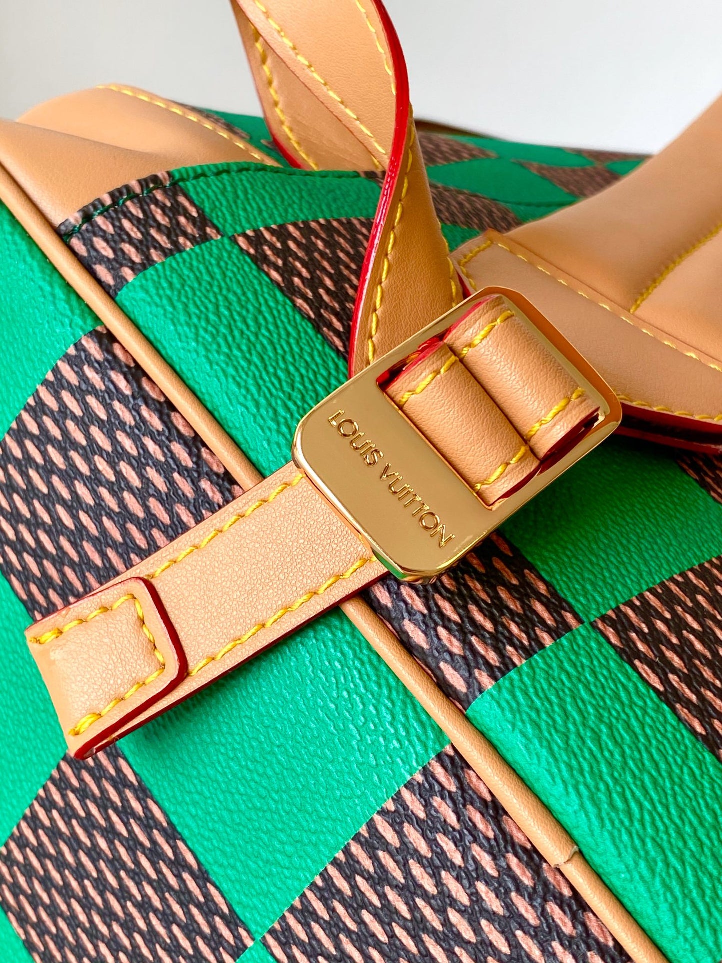 Louis Vuitton Checkered Green and Brown Rucksack Backpack with Leather Straps
