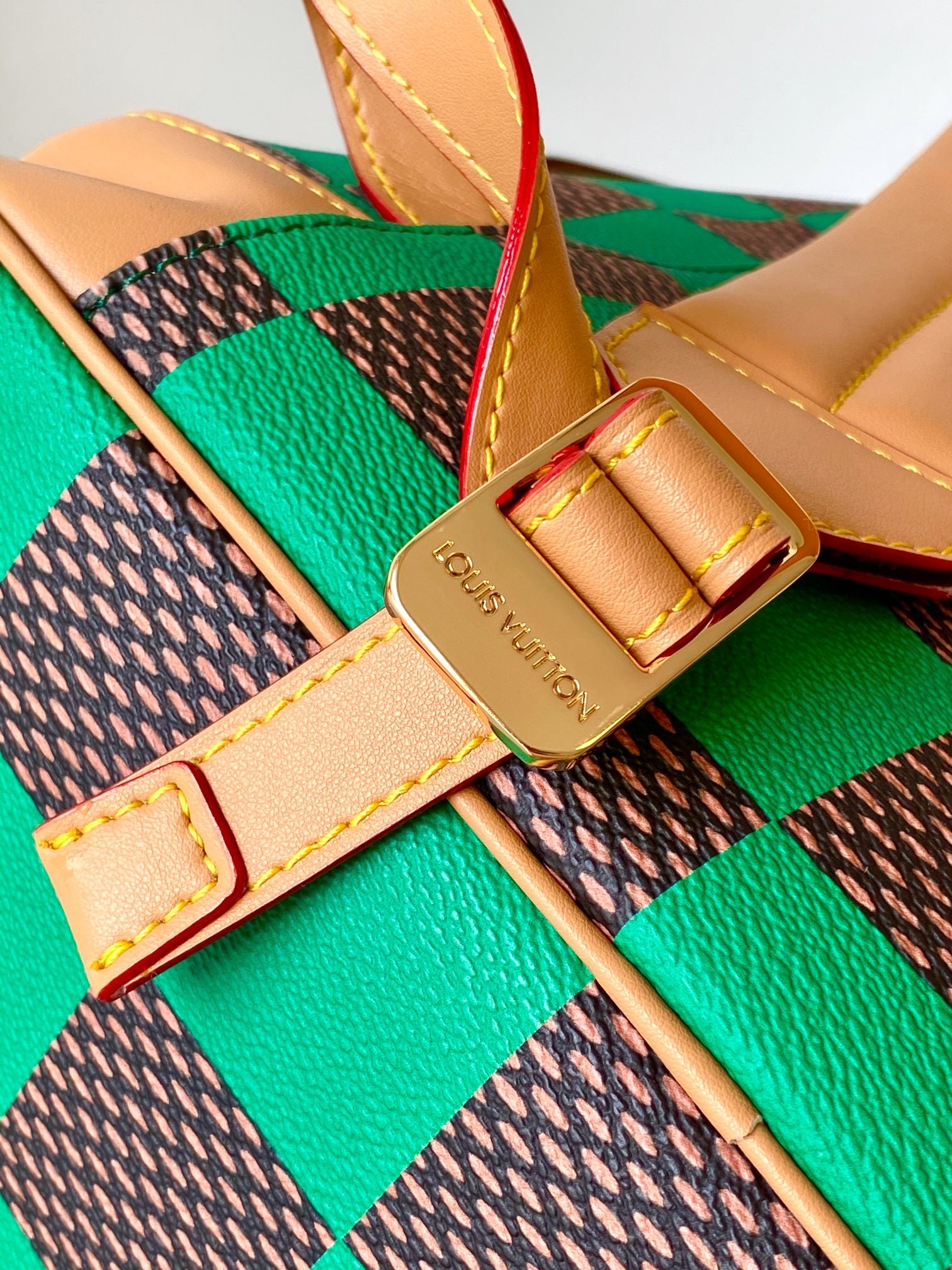 Louis Vuitton Checkered Green and Brown Rucksack Backpack with Leather Straps