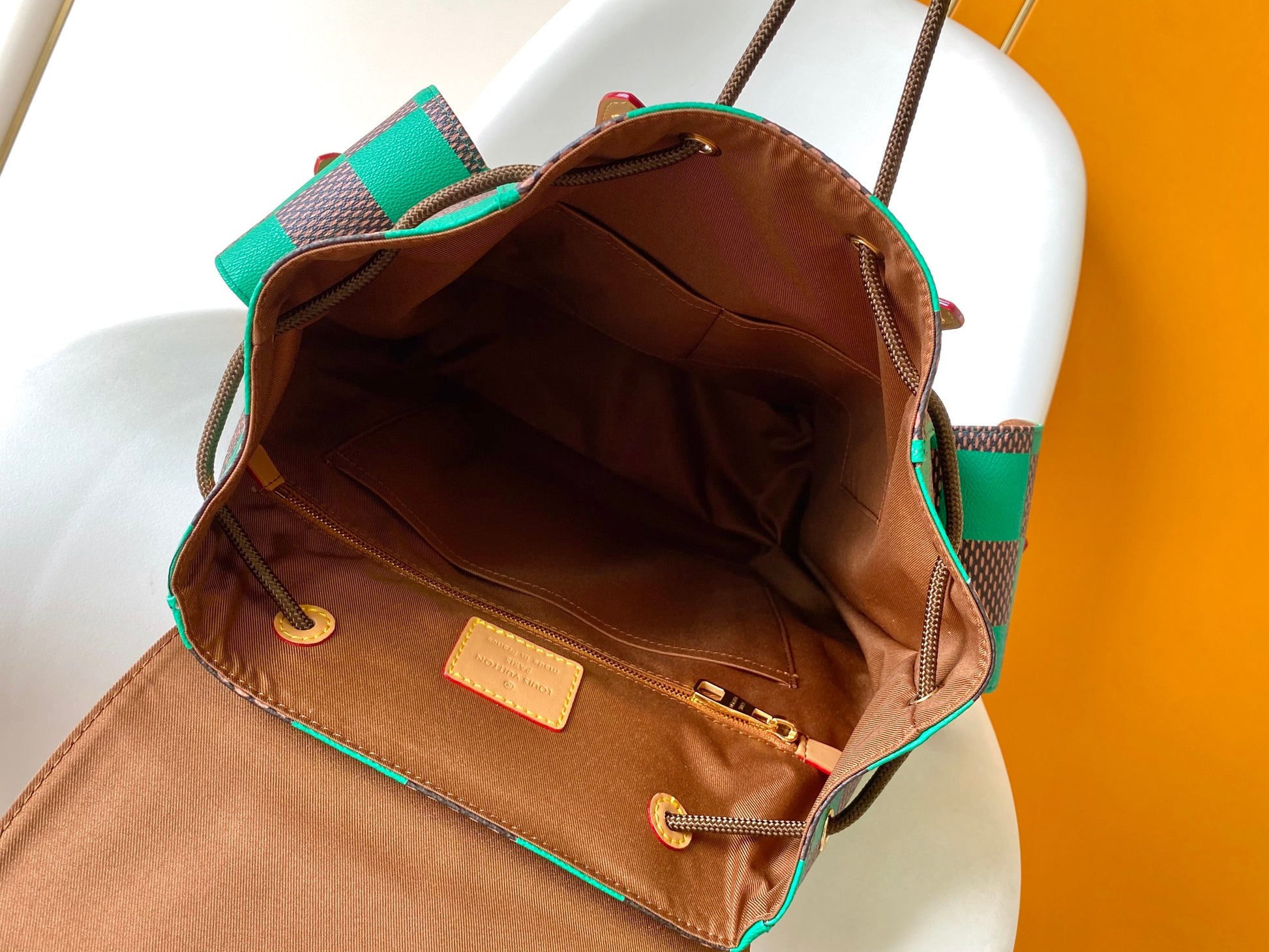 Louis Vuitton Checkered Green and Brown Rucksack Backpack with Leather Straps