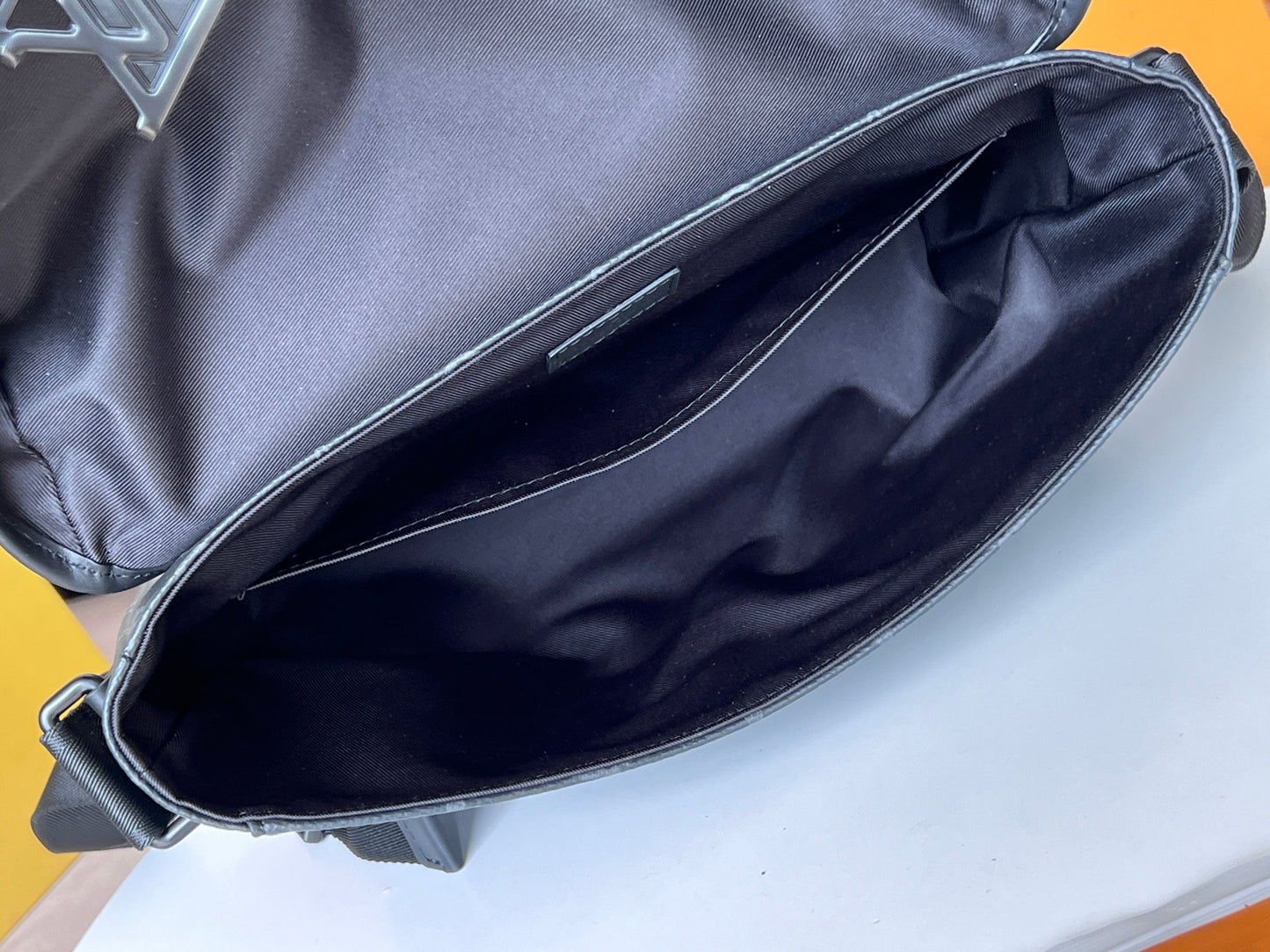 Louis Vuitton Black Monogram Pattern Crossbody Messenger Bag with Buckles