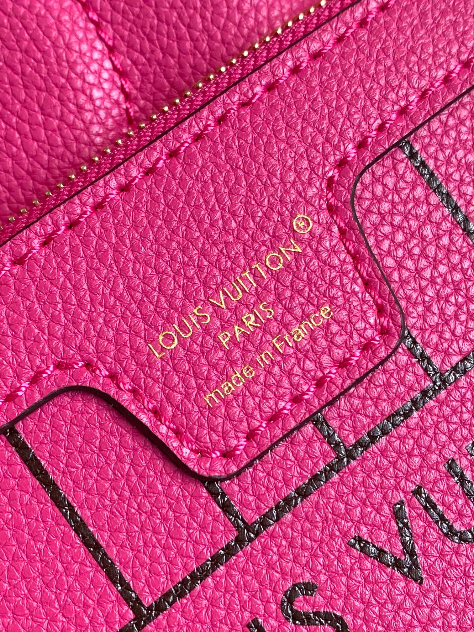 Louis Vuitton Fuchsia Pink Leather Tote Handbag with Embossed Detail and Gold Hardware