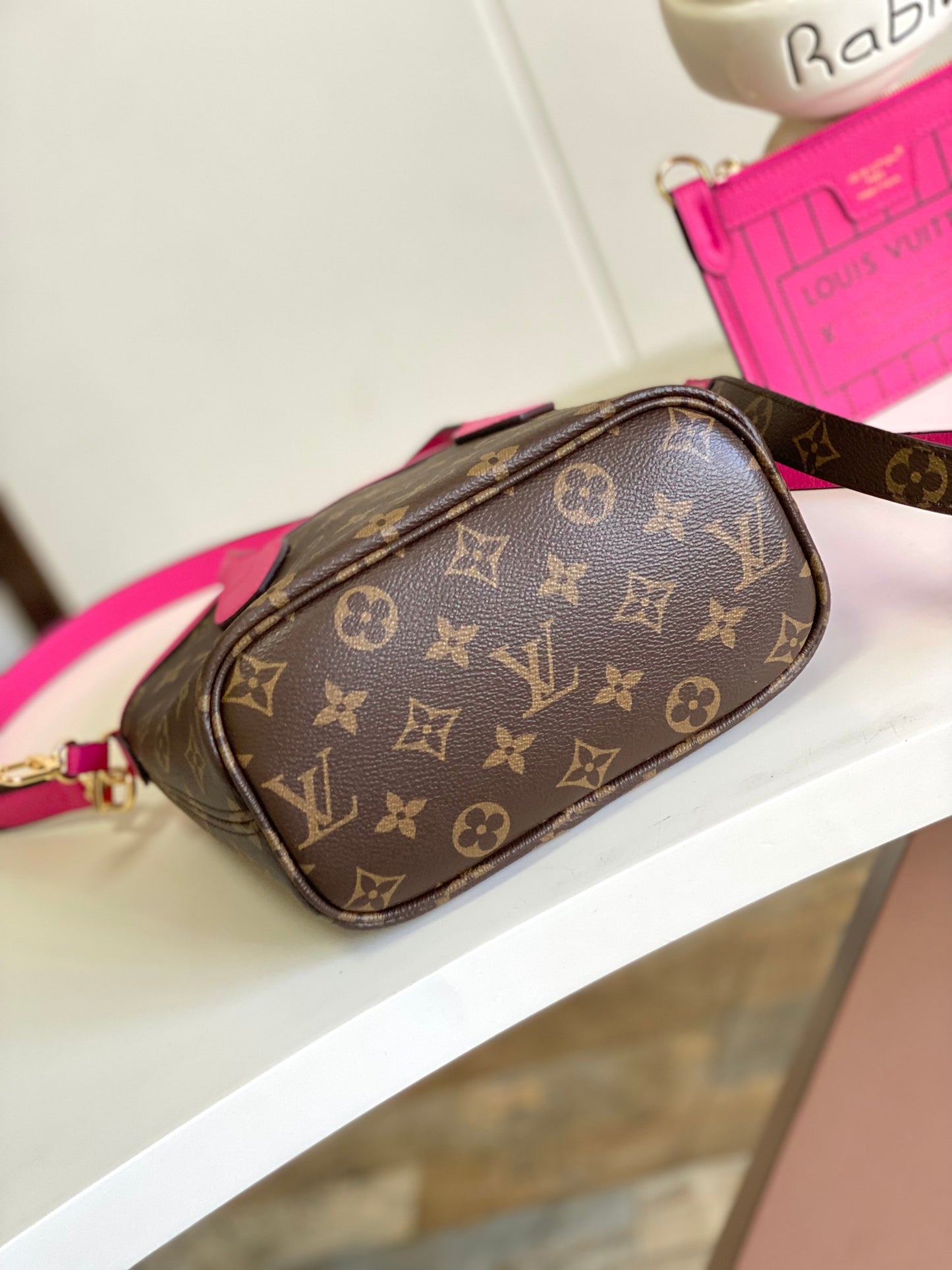 Louis Vuitton Fuchsia Pink Leather Tote Handbag with Embossed Detail and Gold Hardware