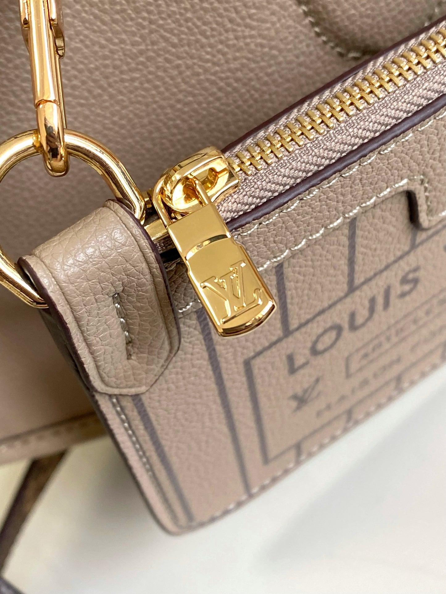 Louis Vuitton Classic Taupe Leather Bucket Bag with Top Handle and Strap