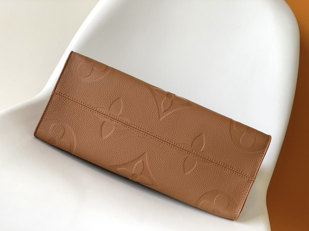 Louis Vuitton Brown Embossed Monogram Leather Tote Bag with Top Handles