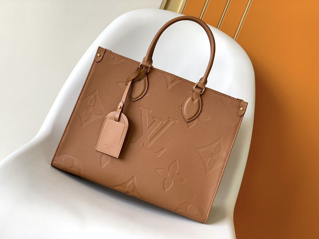 Louis Vuitton Brown Embossed Monogram Leather Tote Bag with Top Handles