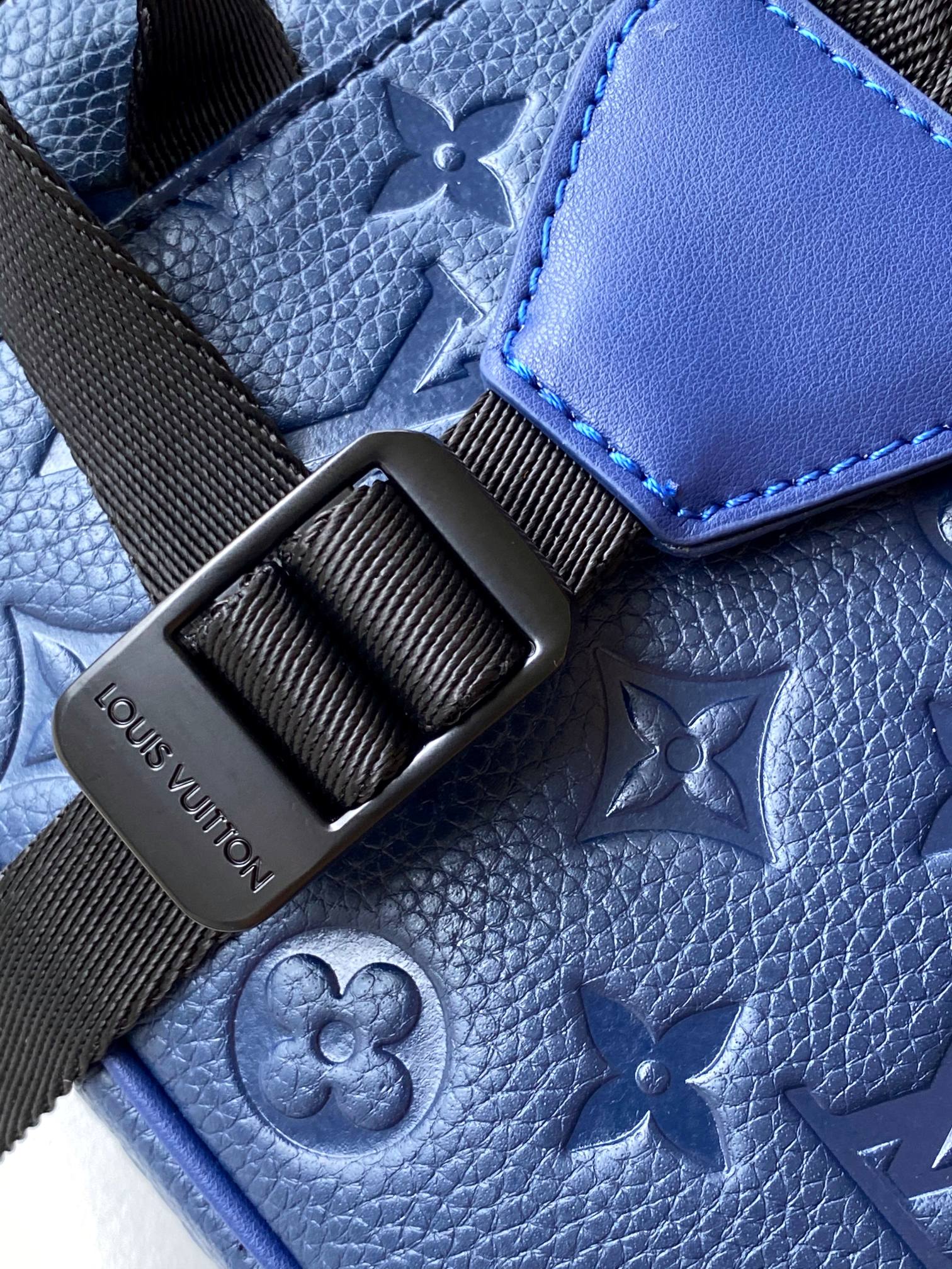 Louis Vuitton Navy Blue Textured Leather Rucksack Backpack with Buckles