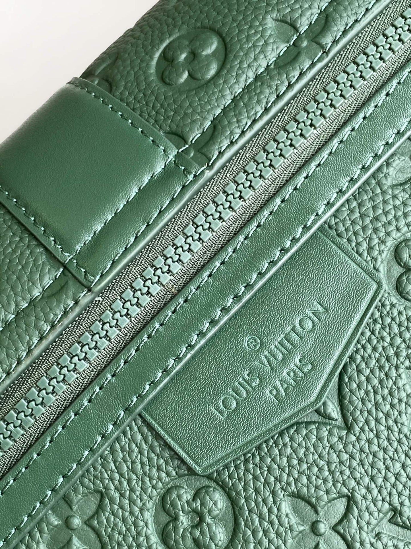 Louis Vuitton Luxury Dark Green Embossed Leather Crossbody Messenger Bag