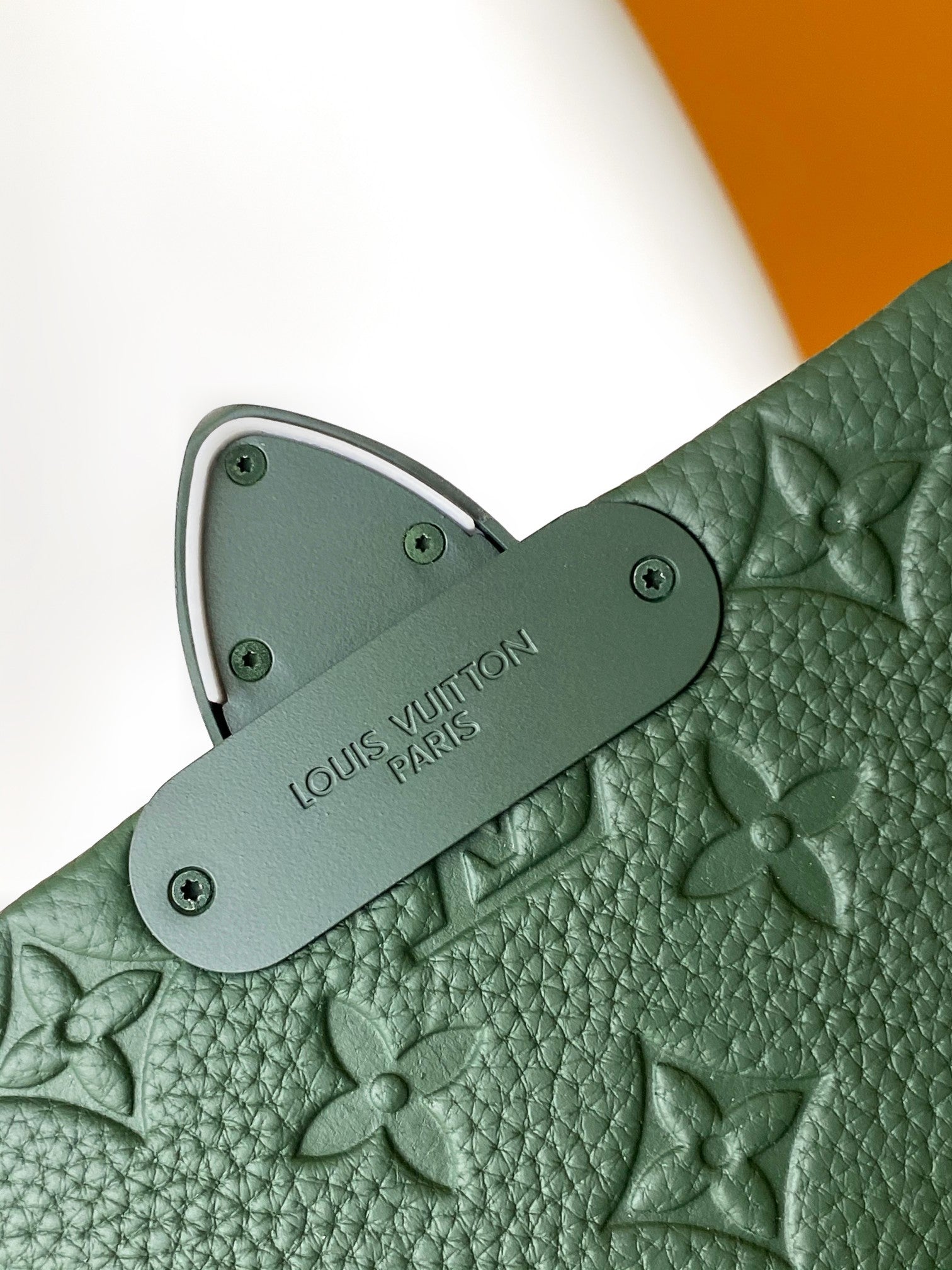 Louis Vuitton Luxury Dark Green Embossed Leather Crossbody Messenger Bag