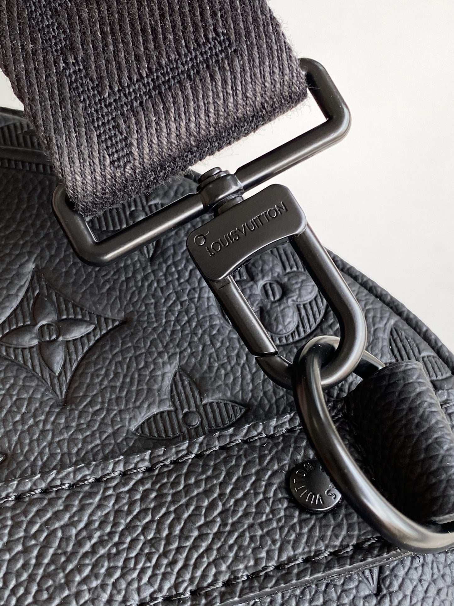 Louis Vuitton Luxury Black Embossed Leather Weekender Duffle Travel Bag