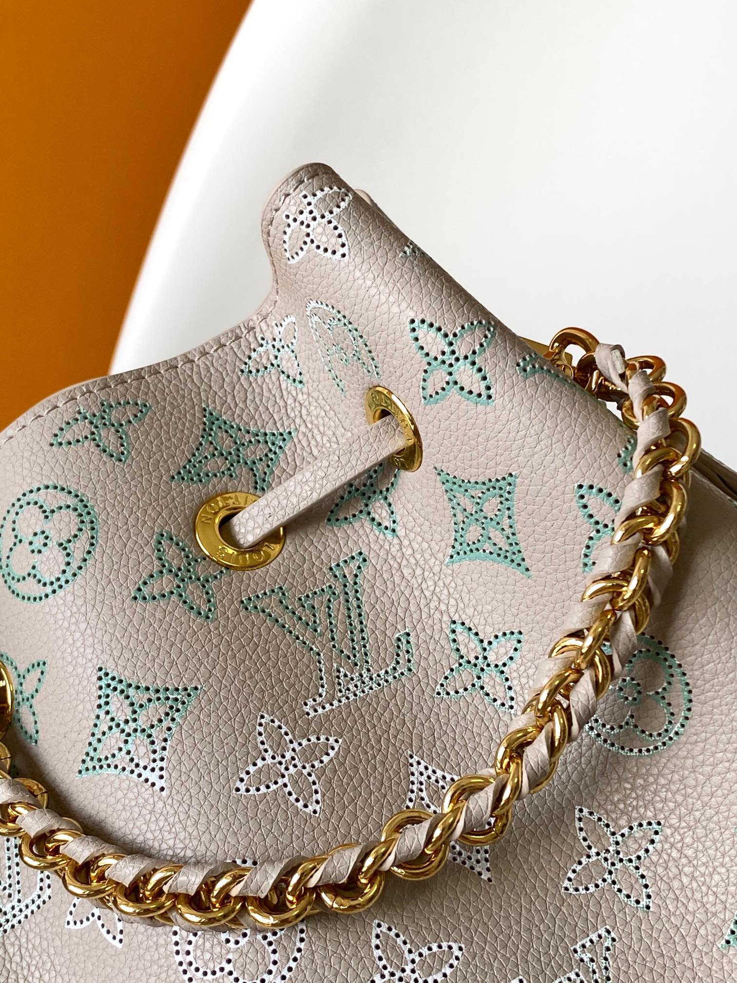Louis Vuitton Pastel Pink Monogram Bucket Bag with Gold Chain and Coin Purse