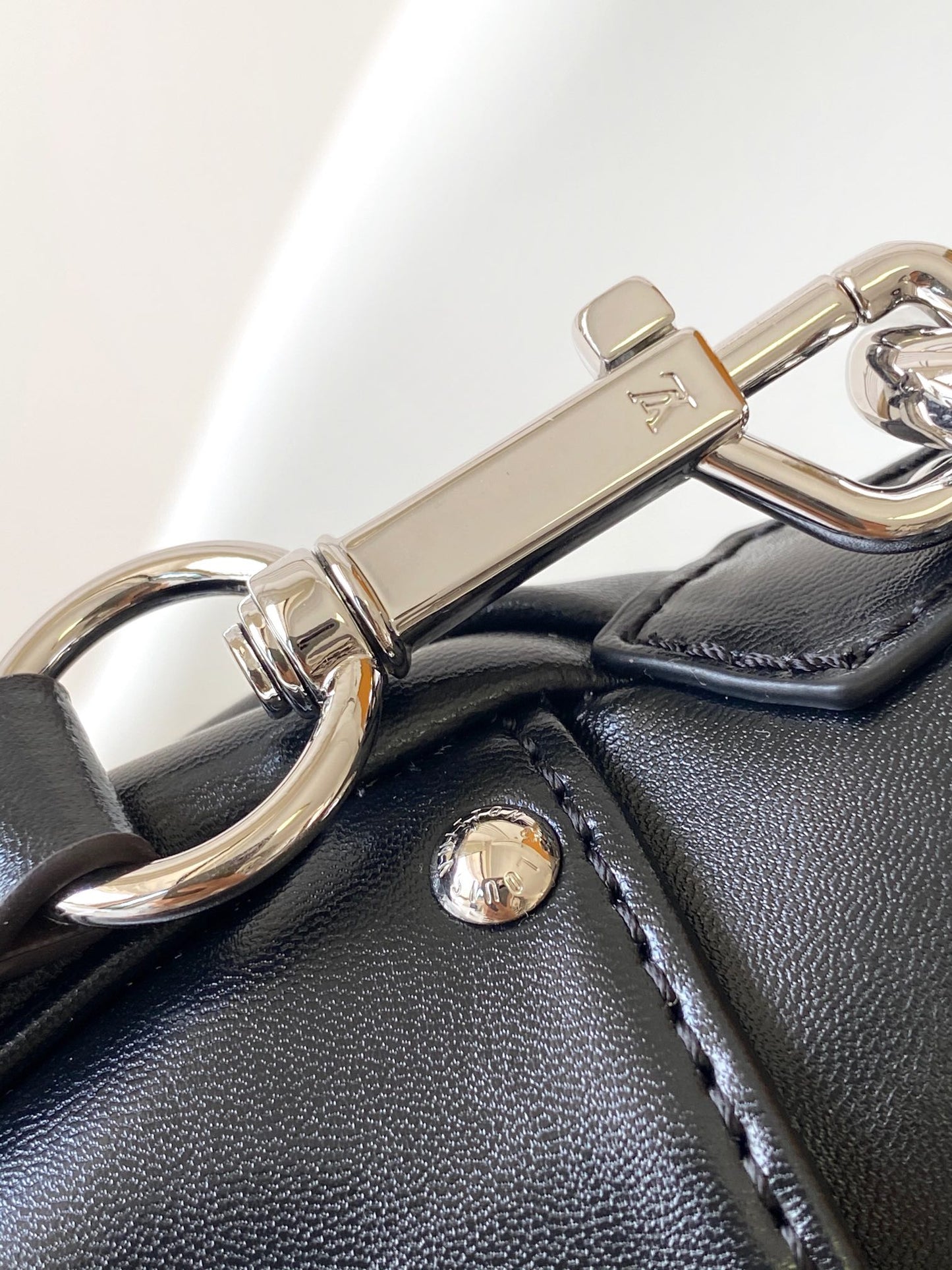 Louis Vuitton Classic Black Leather Shoulder Bag with Flap and Metallic Clasp