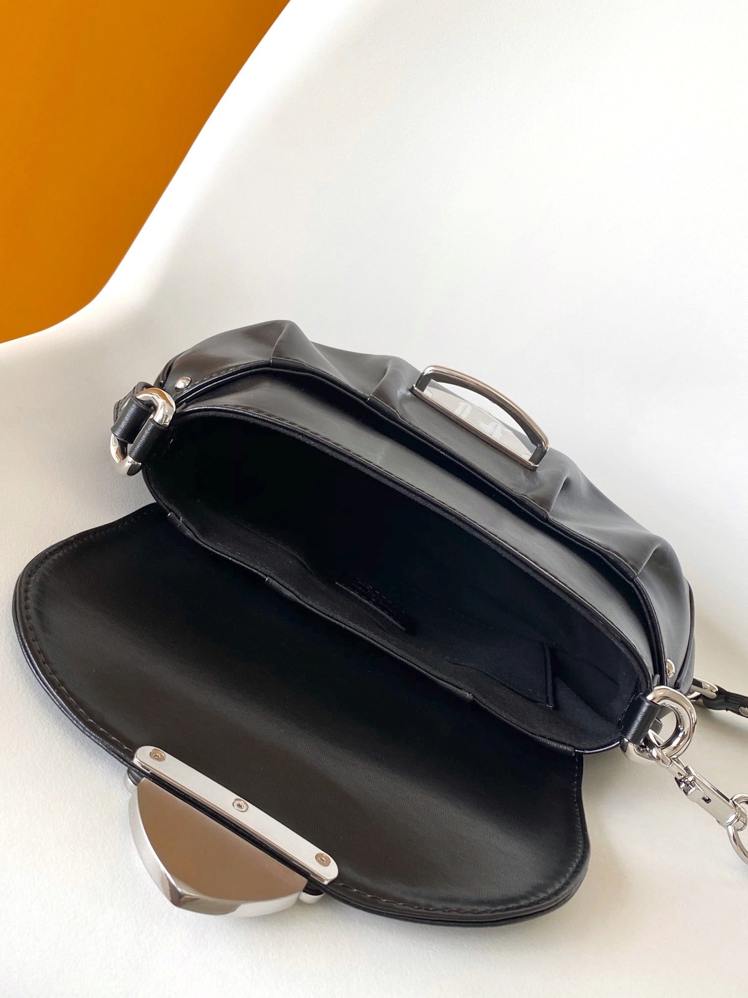 Louis Vuitton Classic Black Leather Shoulder Bag with Flap and Metallic Clasp