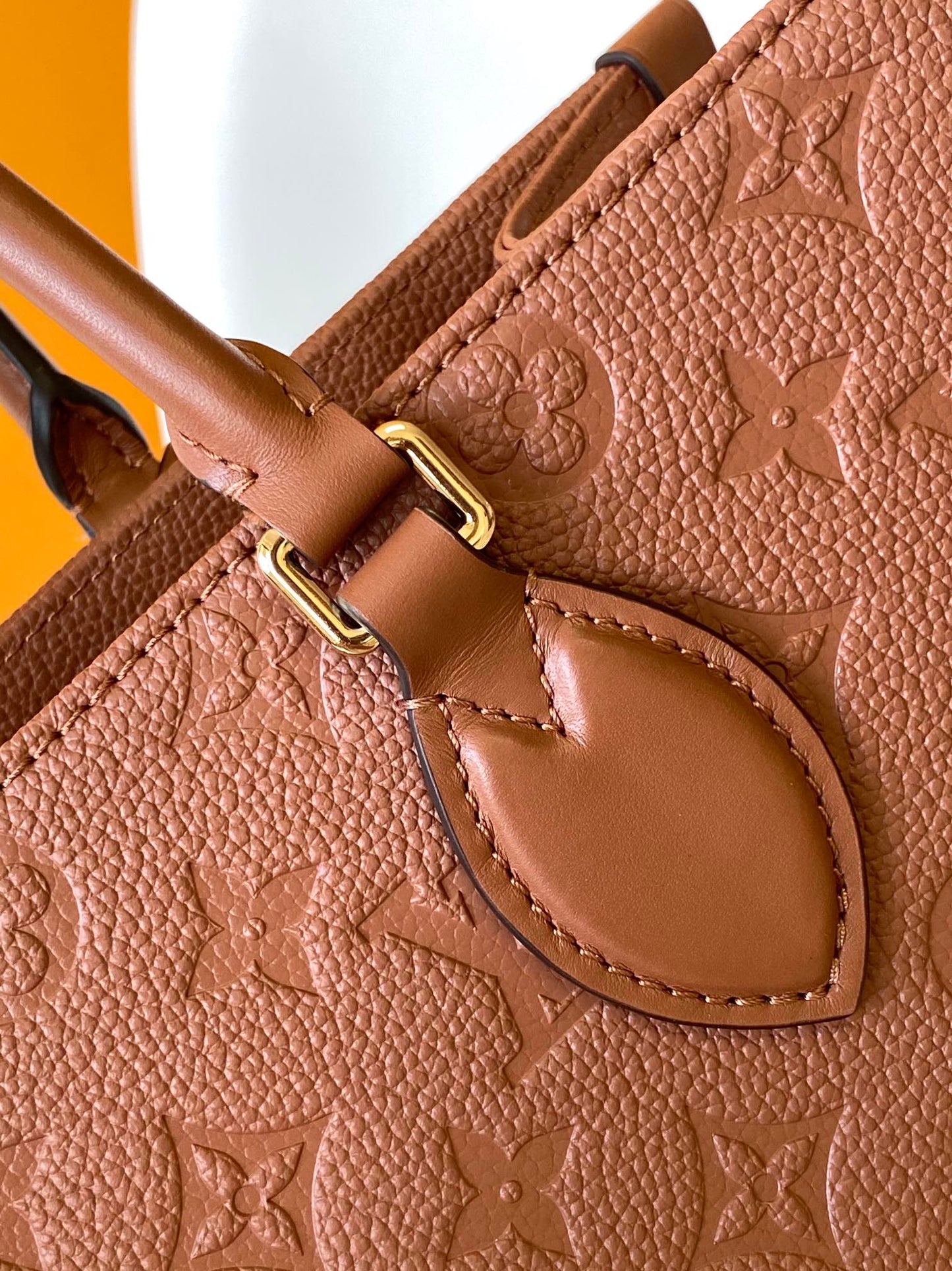 Louis Vuitton Cognac Brown Embossed Leather Large Tote Bag with Top Handles