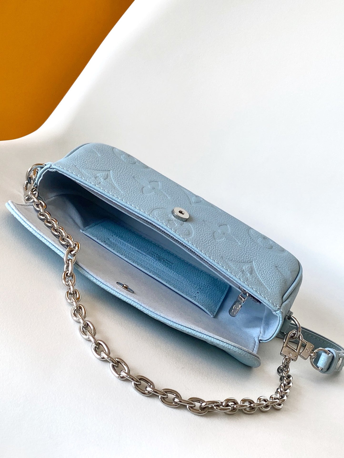 Louis Vuitton Light Blue Embossed Leather Baguette Shoulder Bag with Chain
