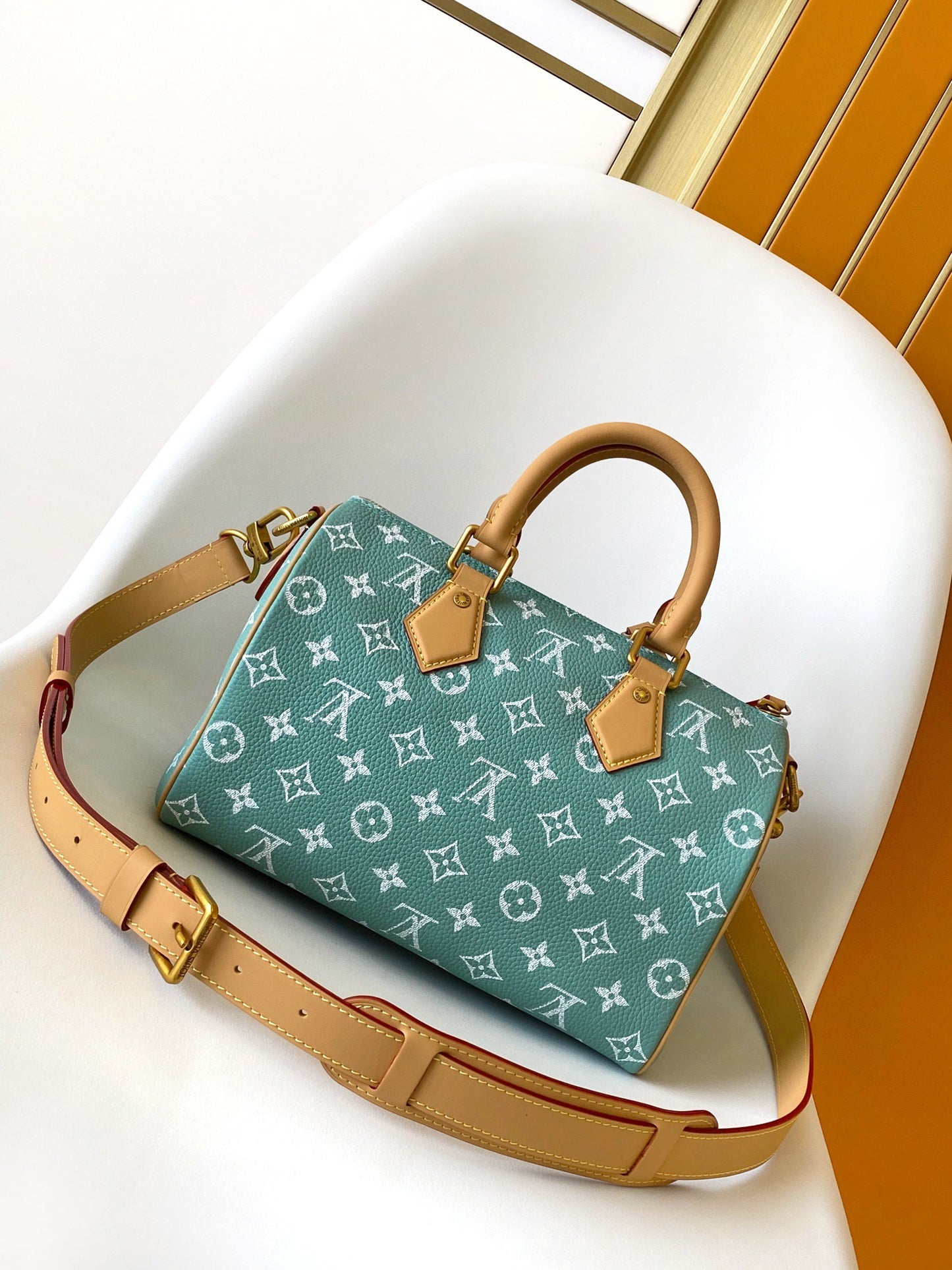 Louis Vuitton Teal Monogram Canvas Crossbody Handbag with Leather Handles