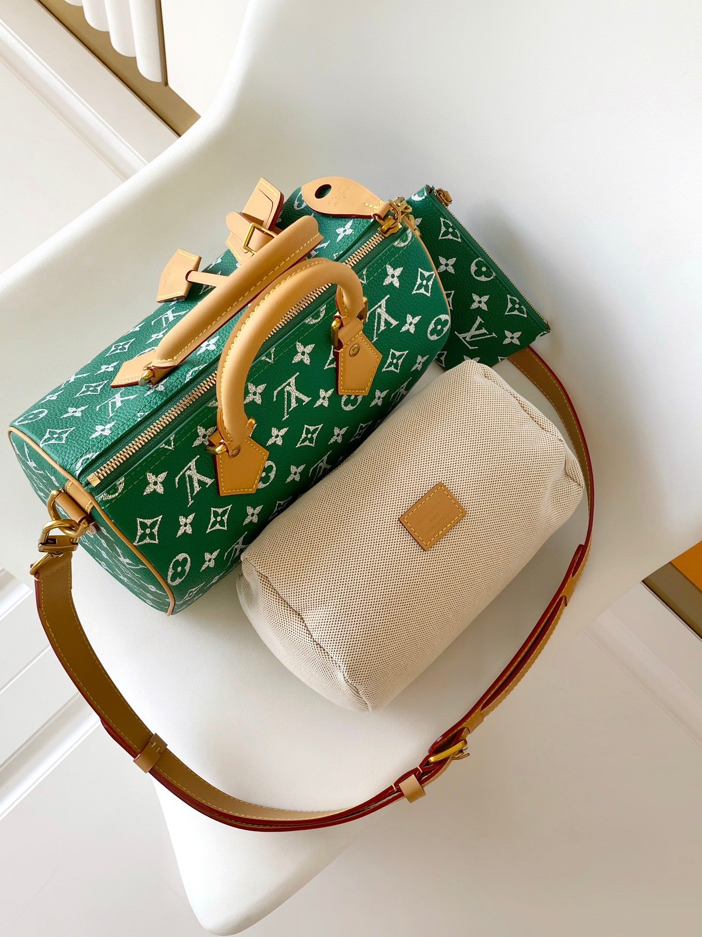 Louis Vuitton Green Monogram Canvas Top-Handle Duffle Handbag with Strap