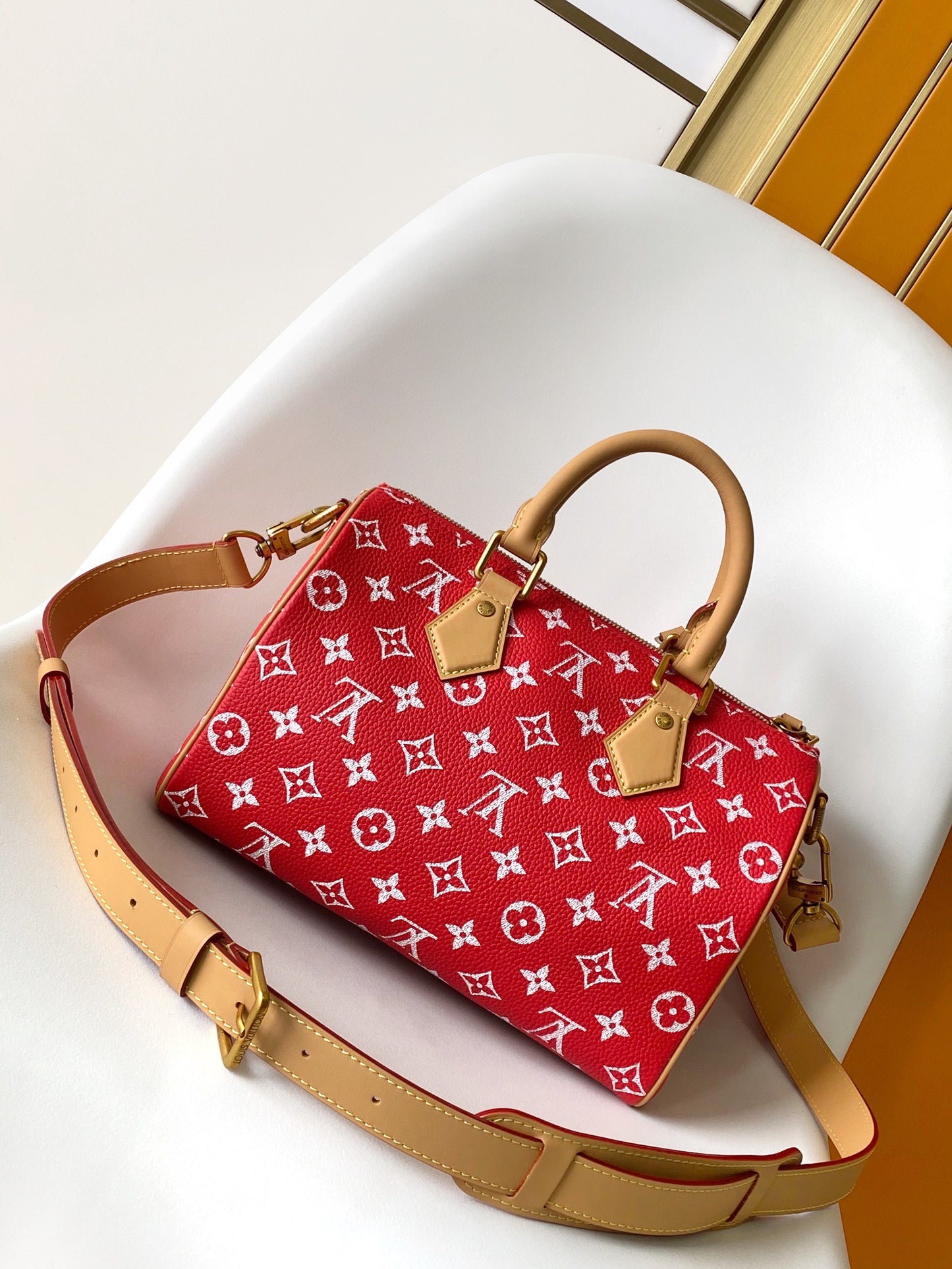 Louis Vuitton Red Monogram Canvas Top-Handle Handbag with Removable Strap