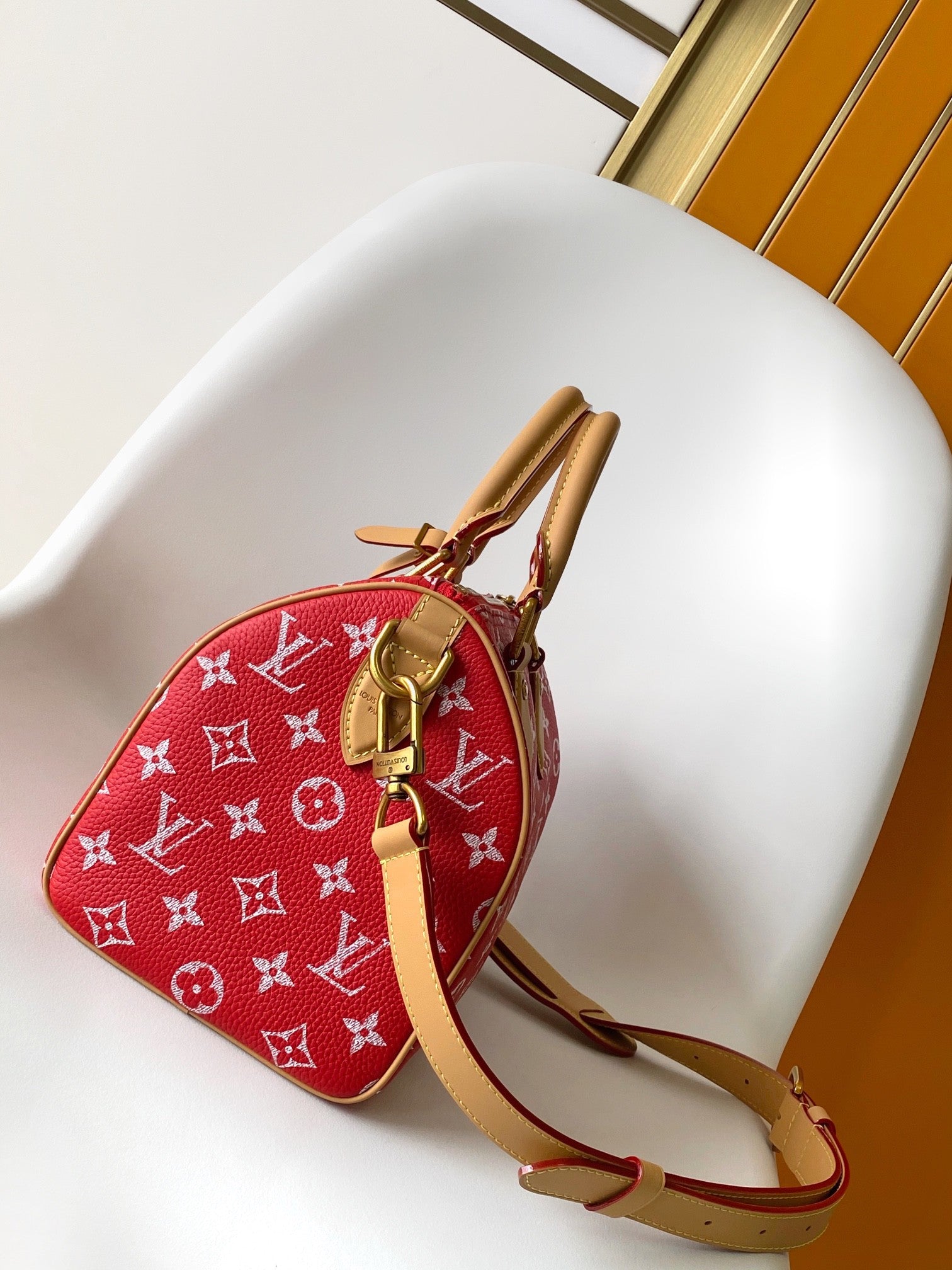 Louis Vuitton Red Monogram Canvas Top-Handle Handbag with Removable Strap
