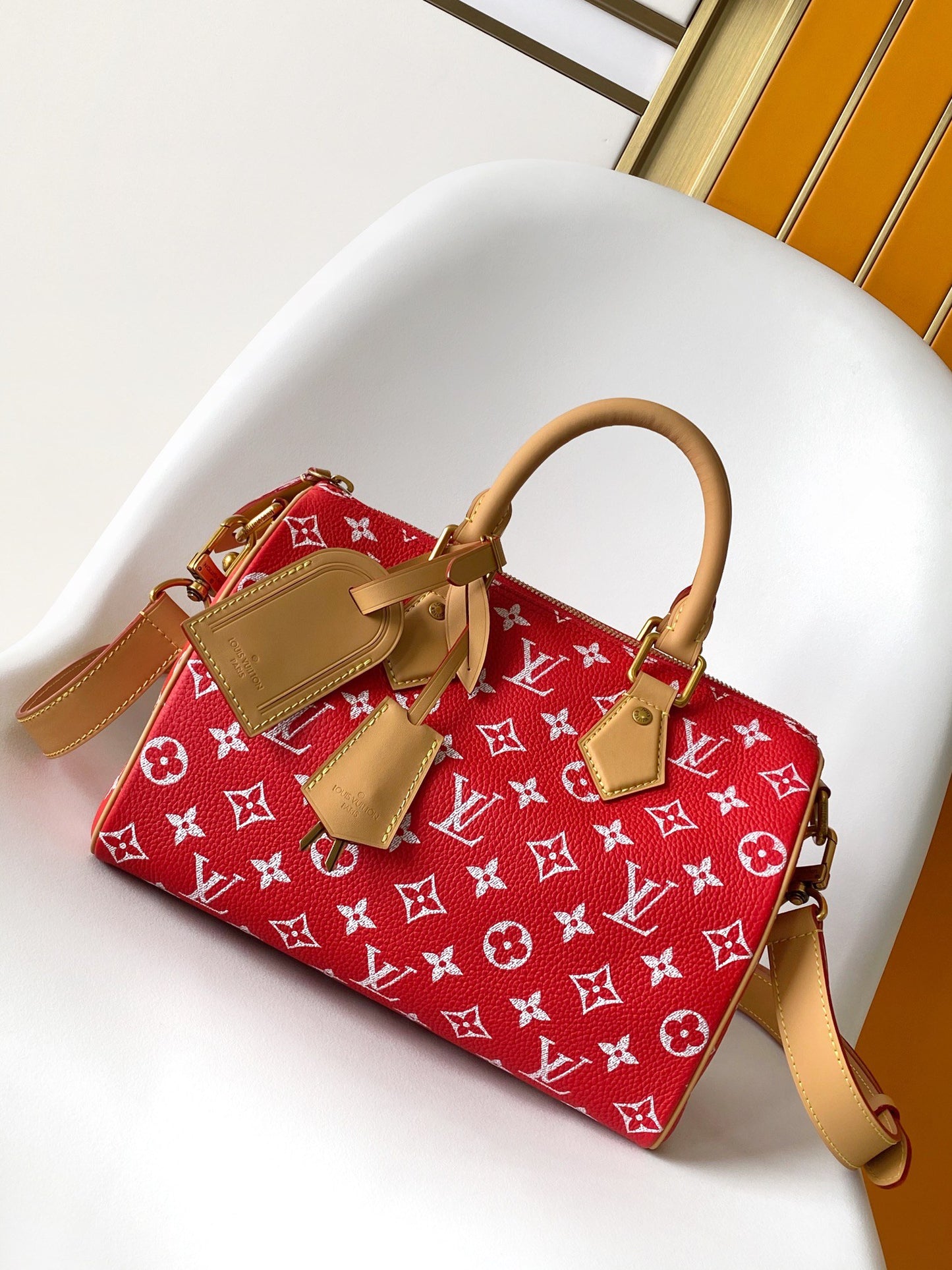 Louis Vuitton Red Monogram Canvas Top-Handle Handbag with Removable Strap