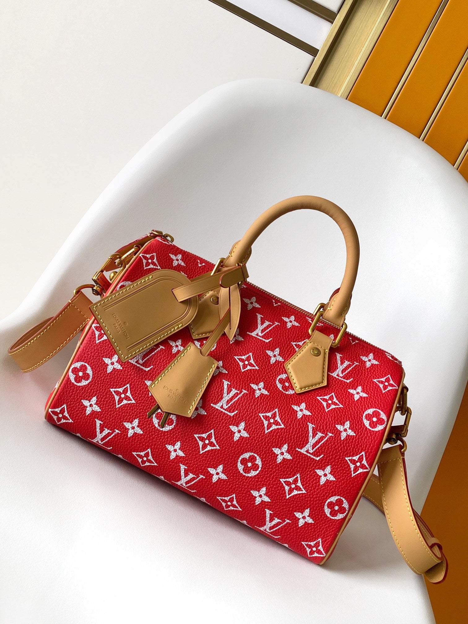 Louis Vuitton Red Monogram Canvas Top-Handle Handbag with Removable Strap