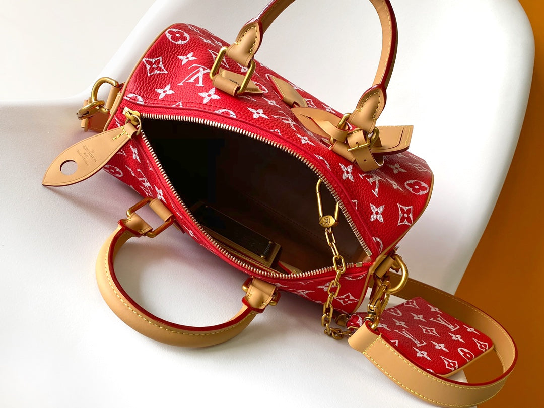 Louis Vuitton Red Monogram Canvas Top-Handle Handbag with Removable Strap