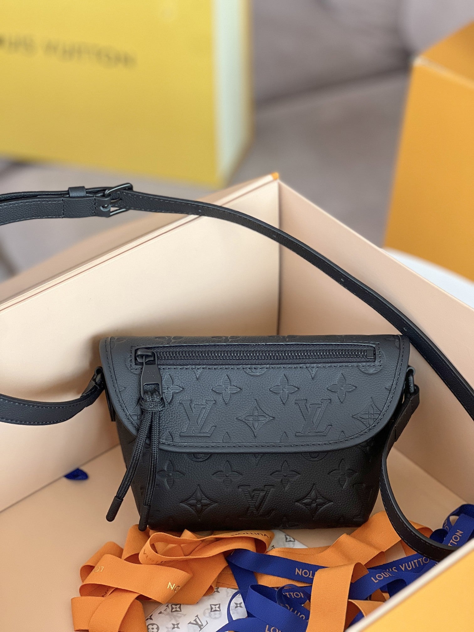 Louis Vuitton Black Embossed Monogram Leather Crossbody Bag with Adjustable Strap