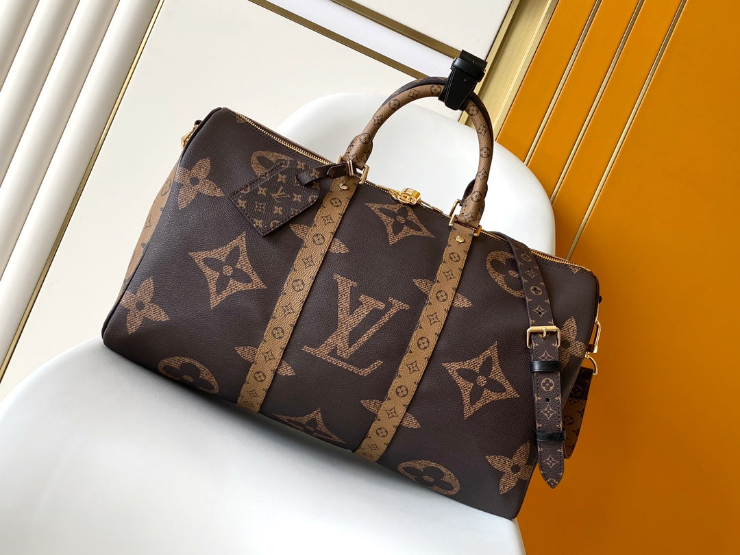 Louis Vuitton Brown Monogram Canvas Travel Duffle Bag with Removable Strap
