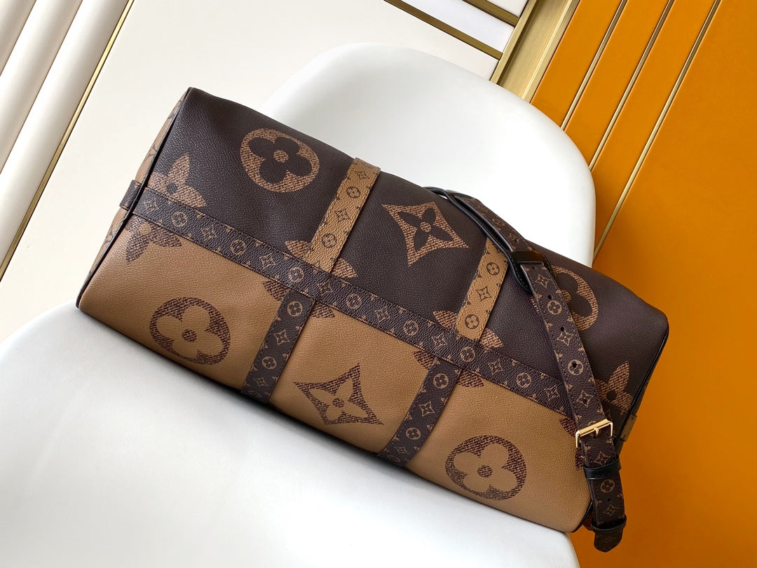 Louis Vuitton Brown Monogram Canvas Travel Duffle Bag with Removable Strap