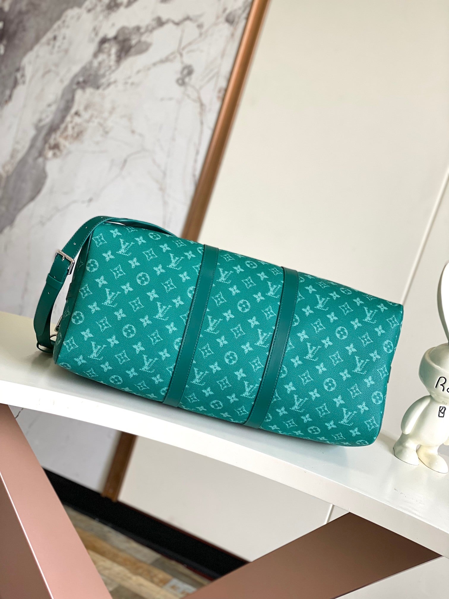Louis Vuitton Green Monogram Pattern Travel Duffle Bag with Dog Paw Charm