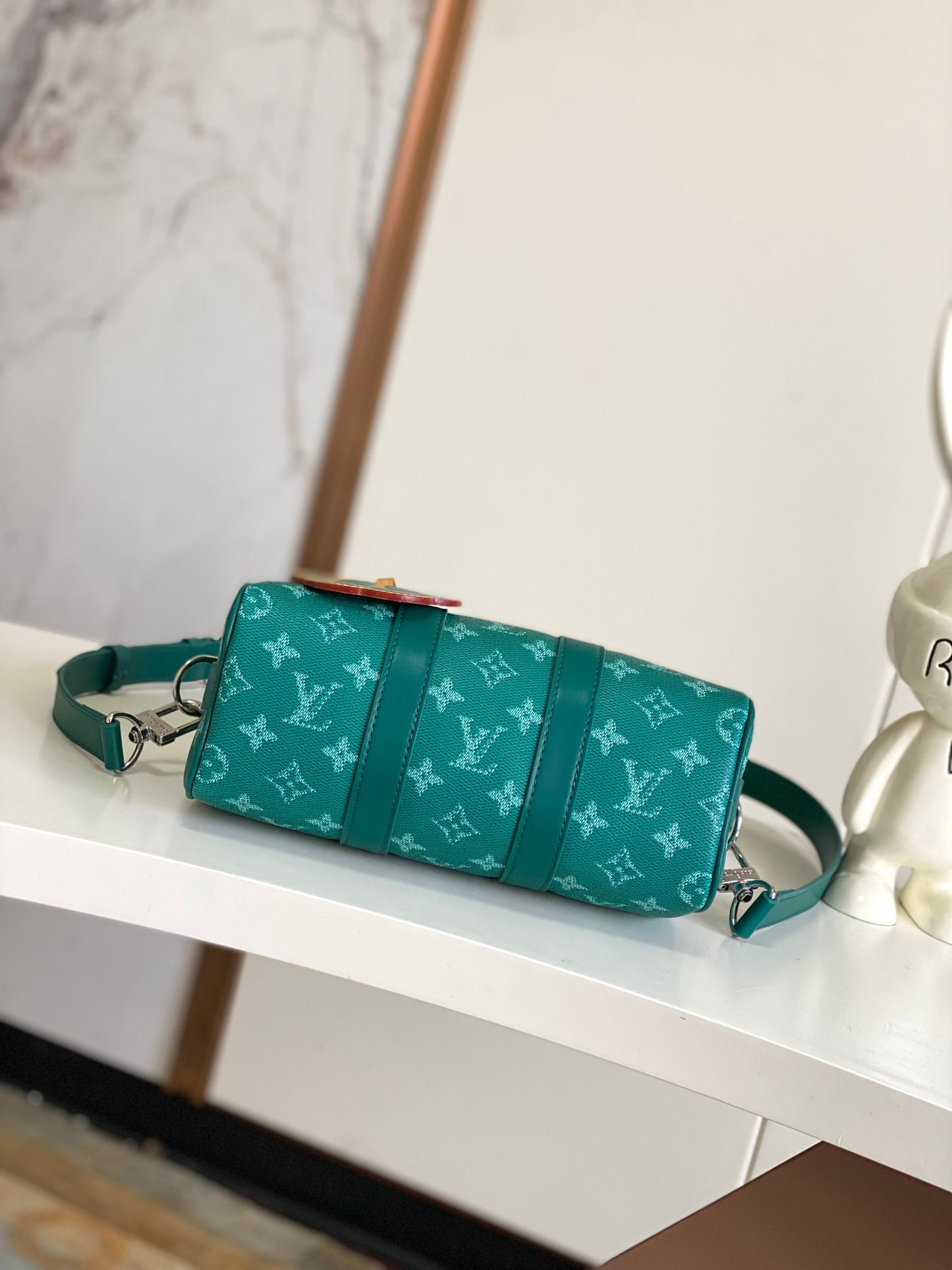 Louis Vuitton Luxury Green Monogram Mini Duffle Bag with Paw Print Charm