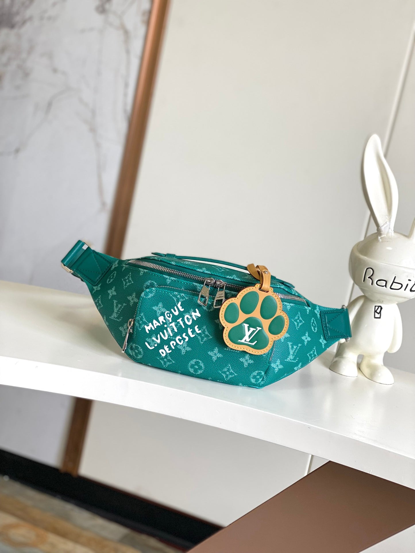 Louis Vuitton Green Monogram Canvas Waist Bag with Dog Paw Print Charm